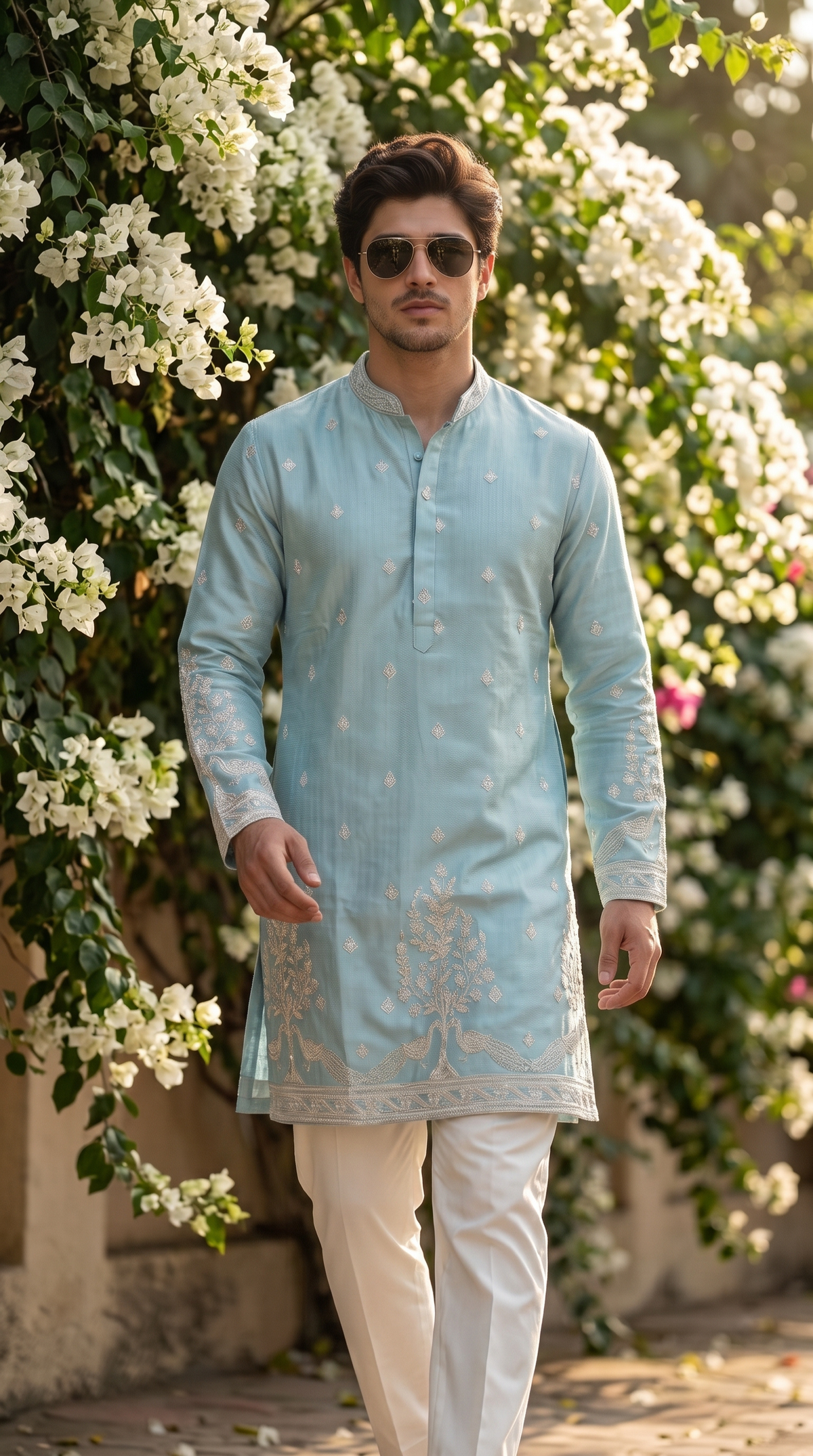 Sky Blue Floral Embroidered Kurta