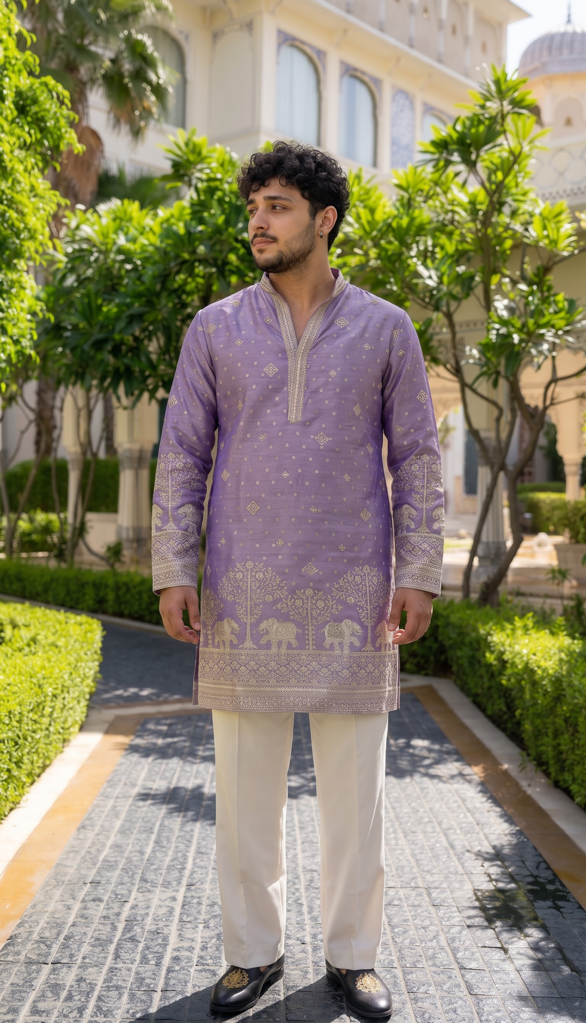 Lavender Elephant Embroidered Kurta