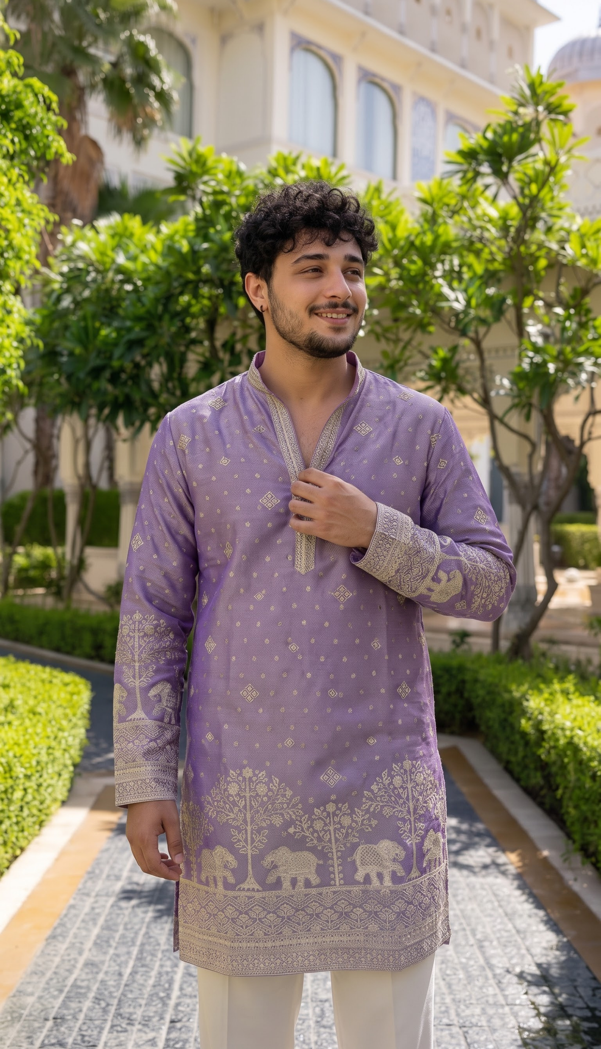 Lavender Elephant Embroidered Kurta
