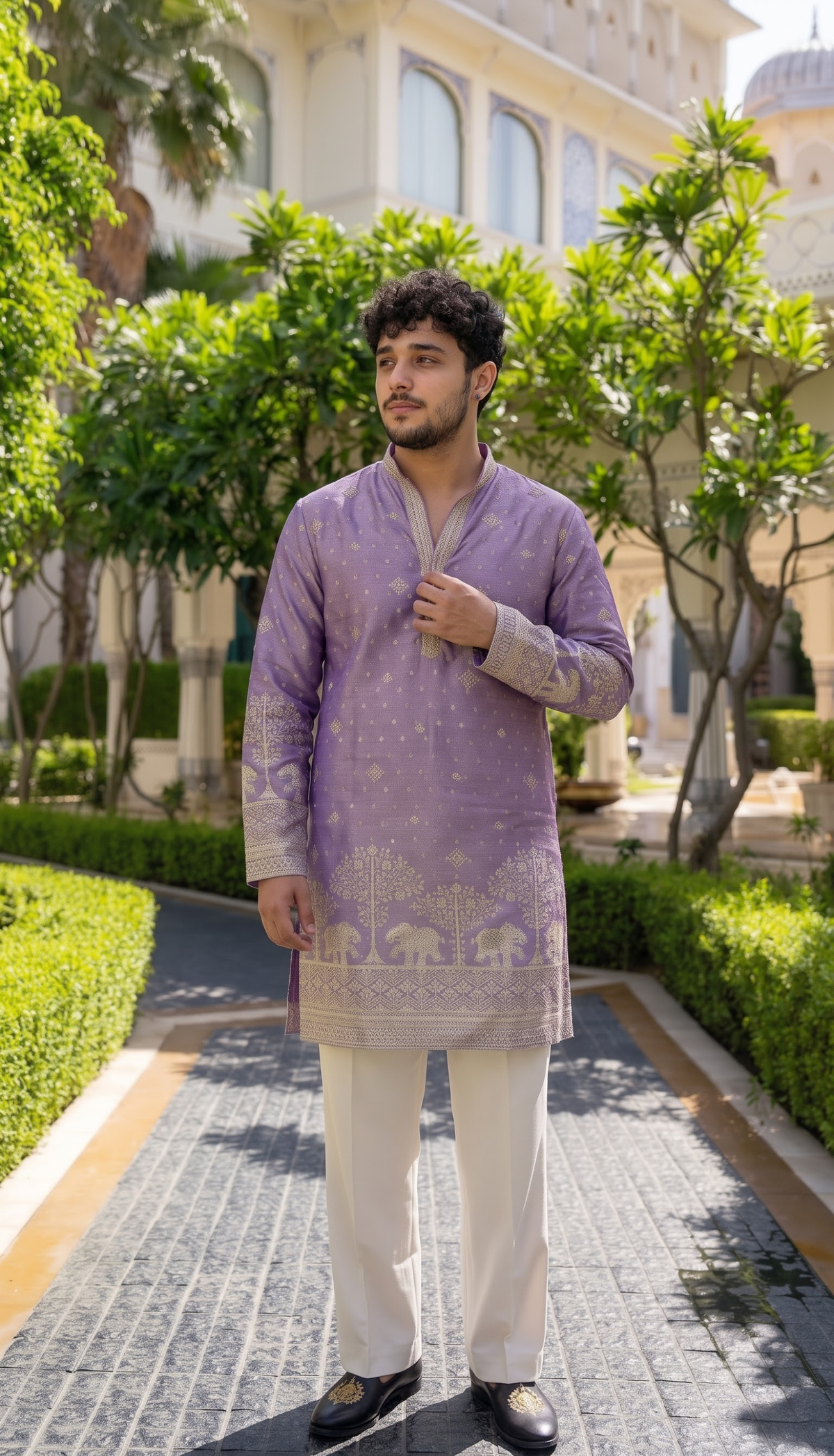 Lavender Elephant Embroidered Kurta