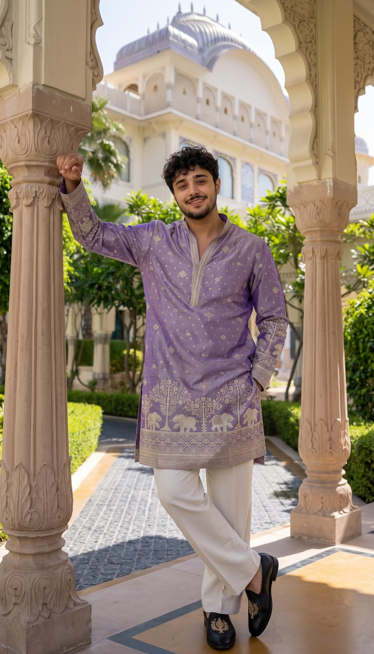 Lavender Elephant Embroidered Kurta