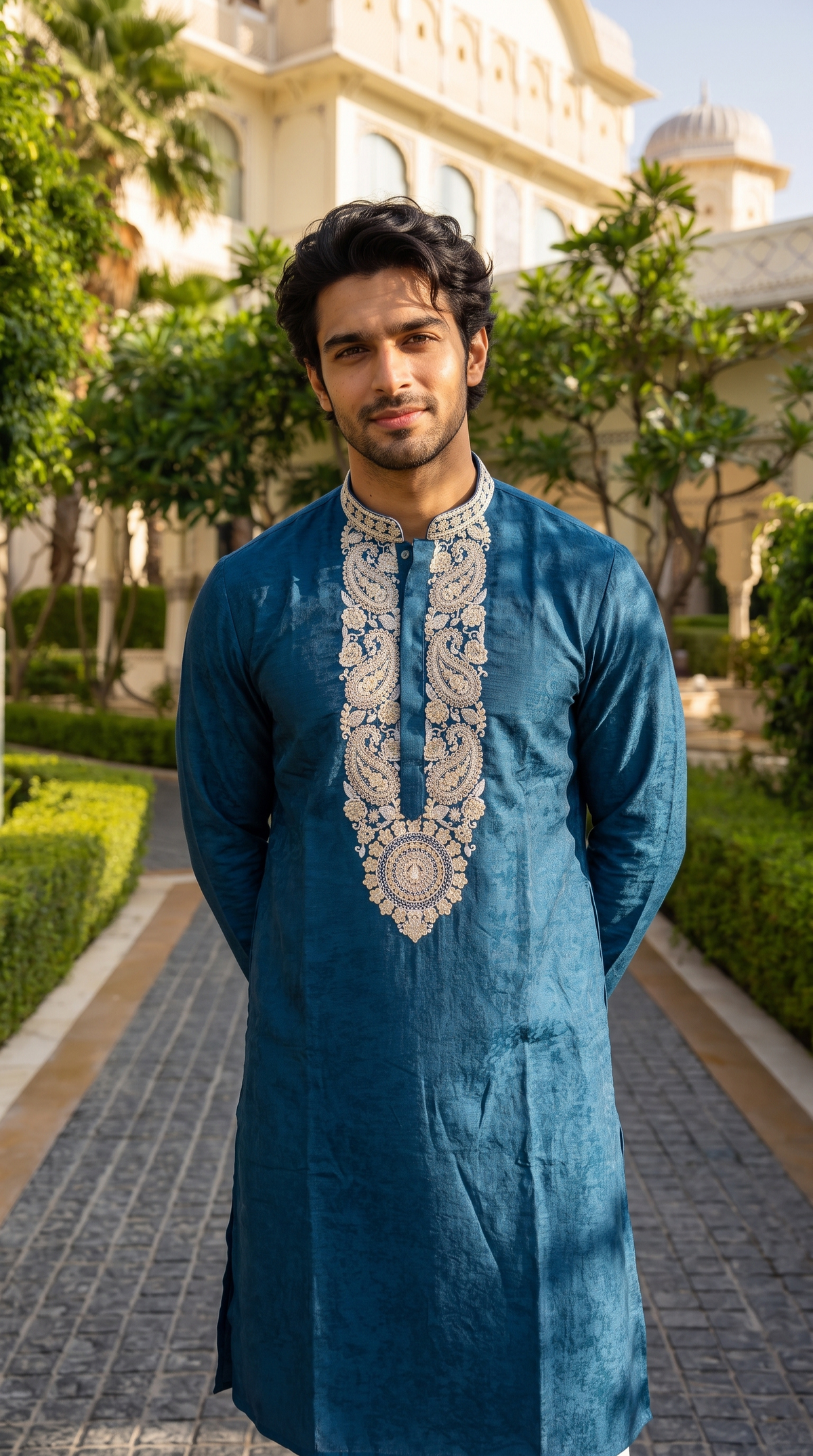 Midnight Sapphire Embroidered Kurta
