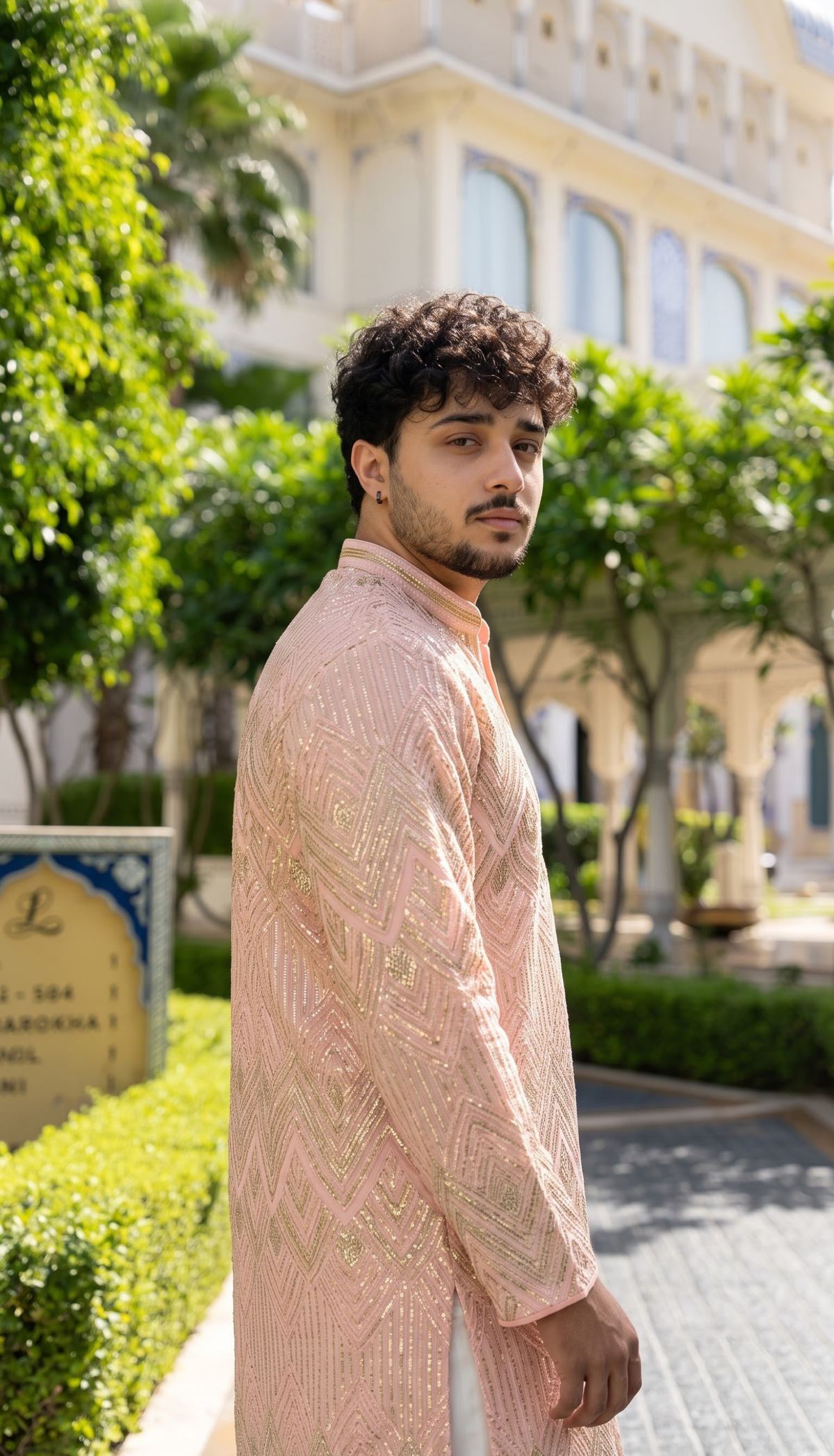 Blush Pink Chevron Embroidered Kurta