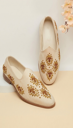 Ivory Gold Leaf Motif Loafers