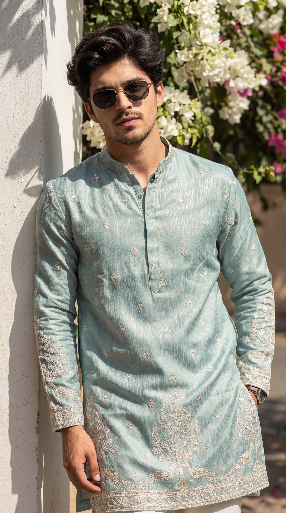 Sky Blue Floral Embroidered Kurta