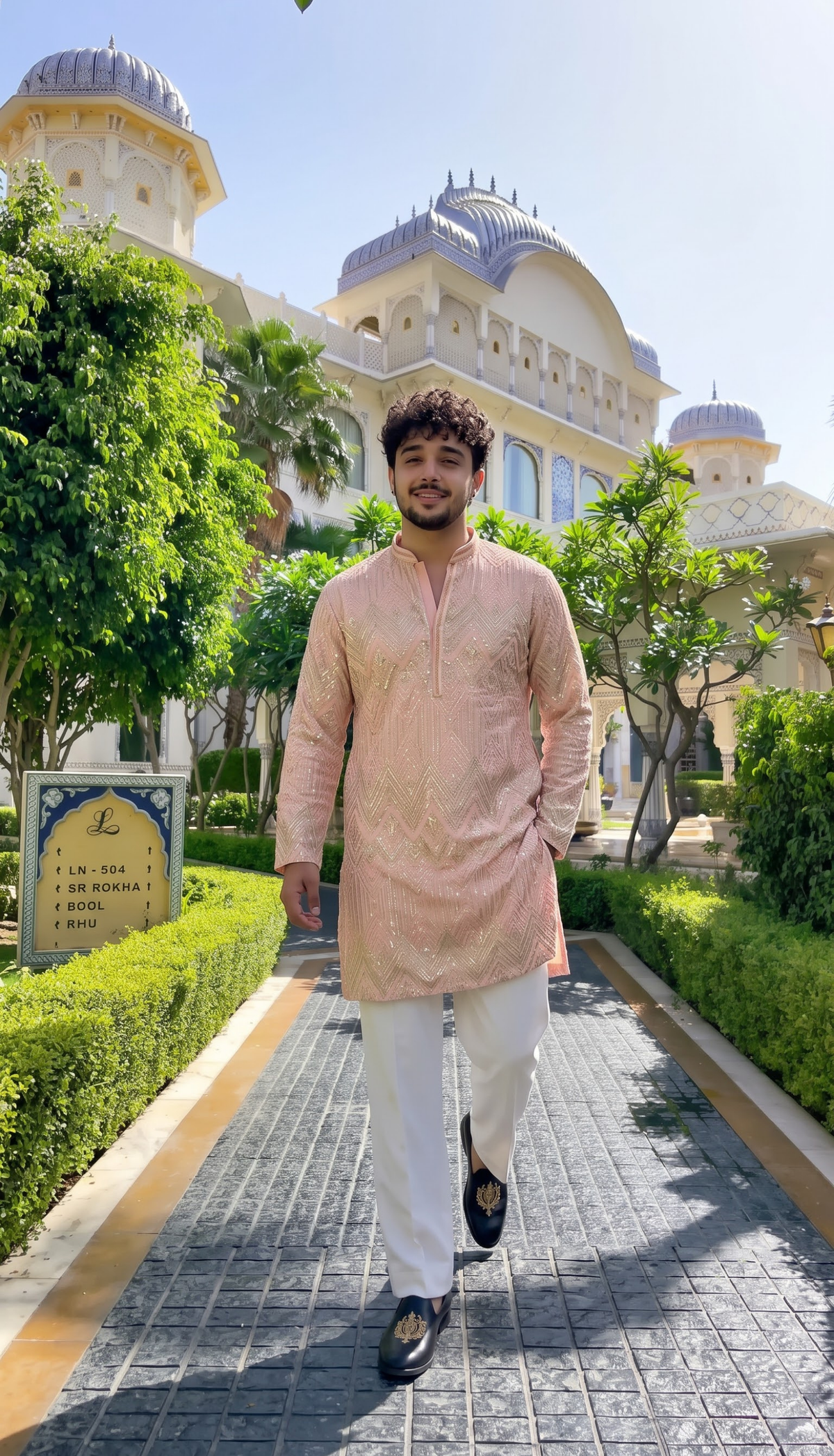 Blush Pink Chevron Embroidered Kurta