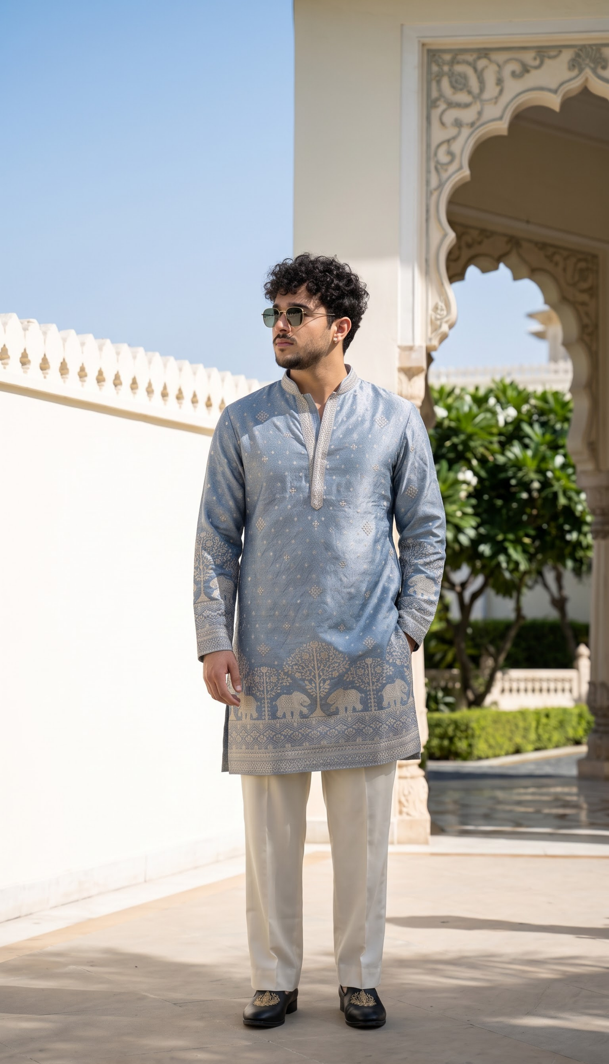 Powder Blue Elephant Embroidered Kurta