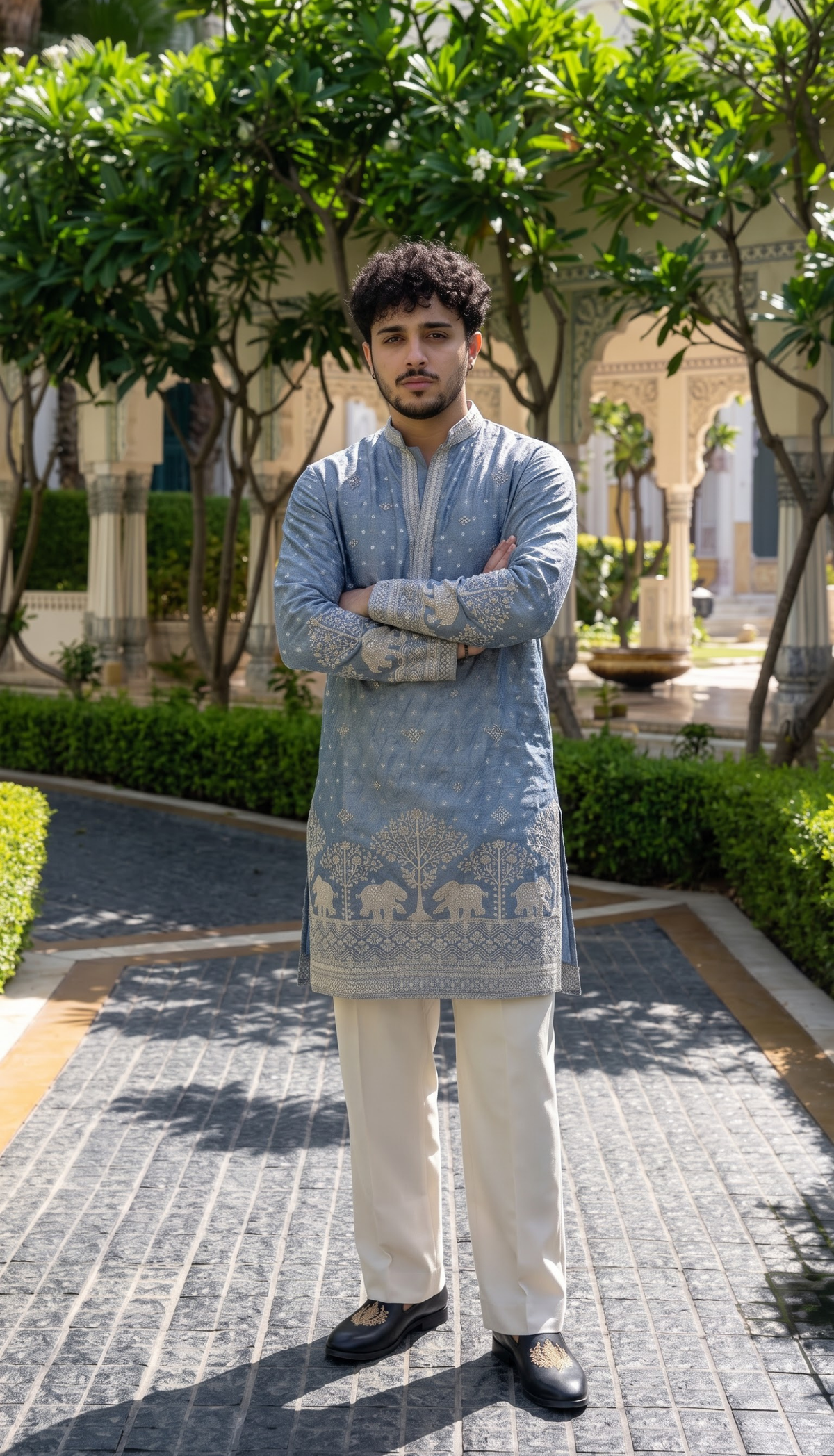 Powder Blue Elephant Embroidered Kurta