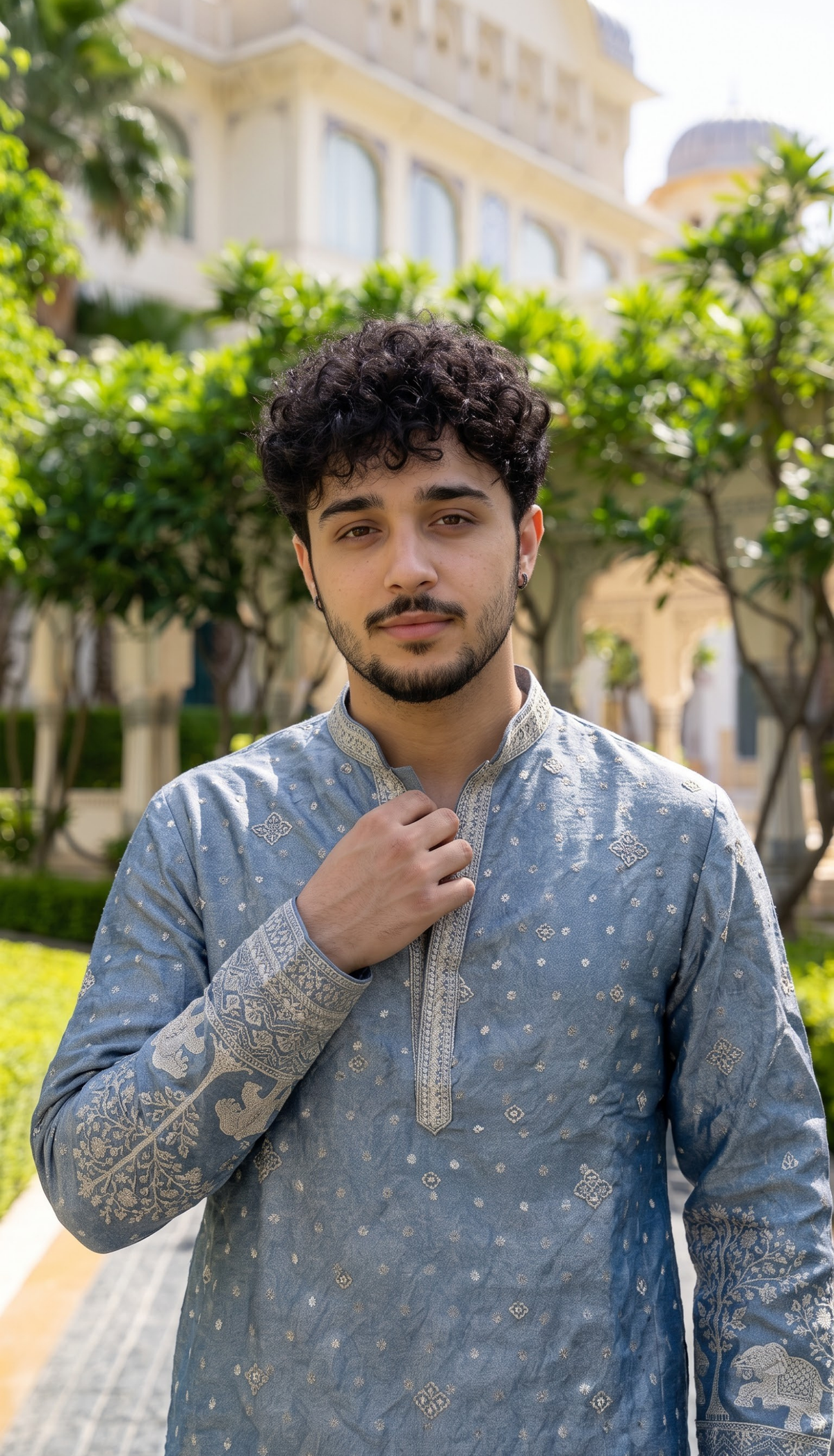 Powder Blue Elephant Embroidered Kurta