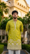 Lime Green Elephant Embroidered Kurta