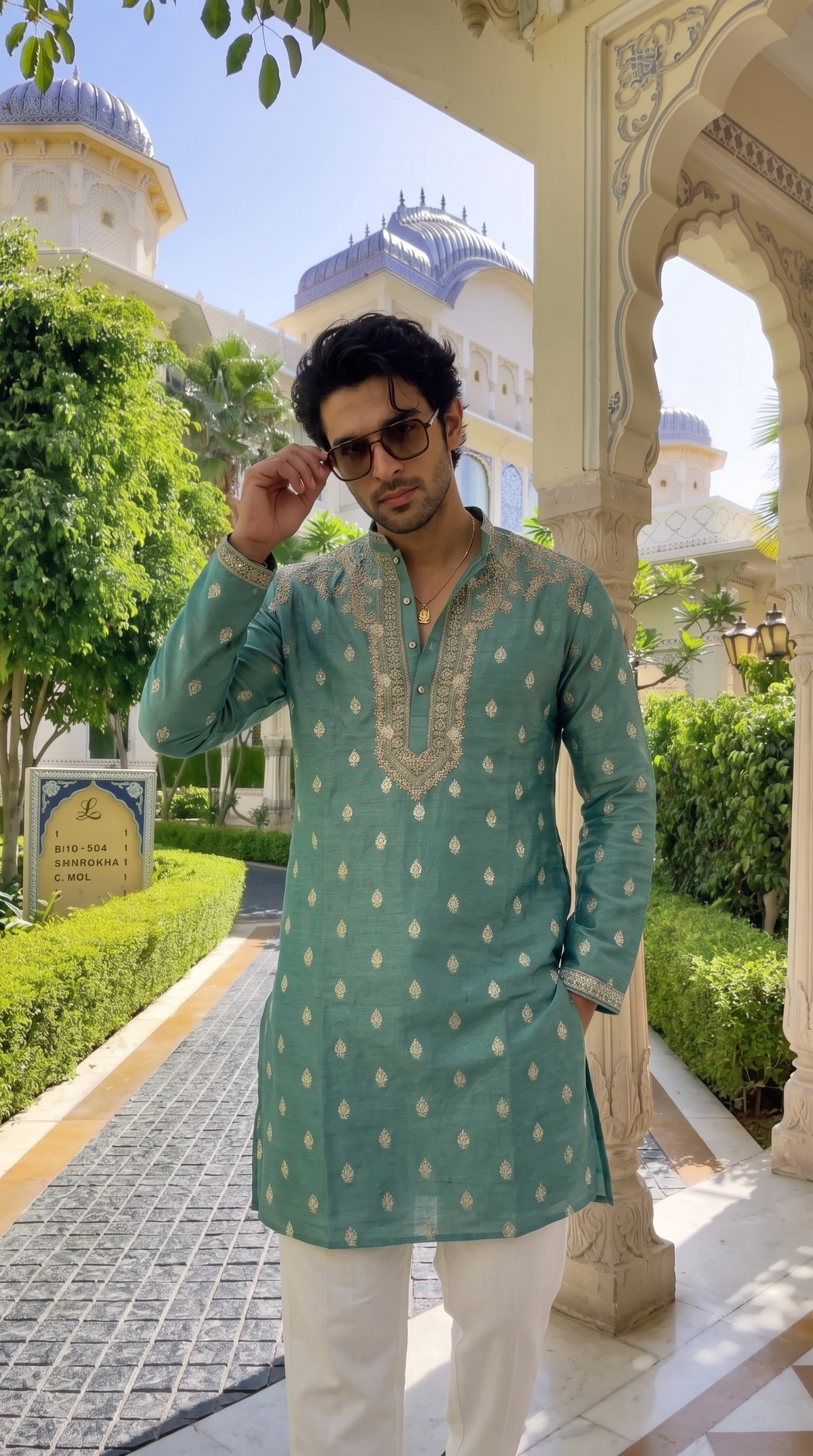 Sage Green Zari Buti Embroidered Kurta