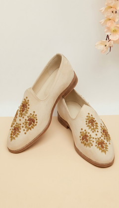 Ivory Gold Leaf Motif Loafers
