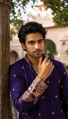 Navy Blue Elephant Border Kurta