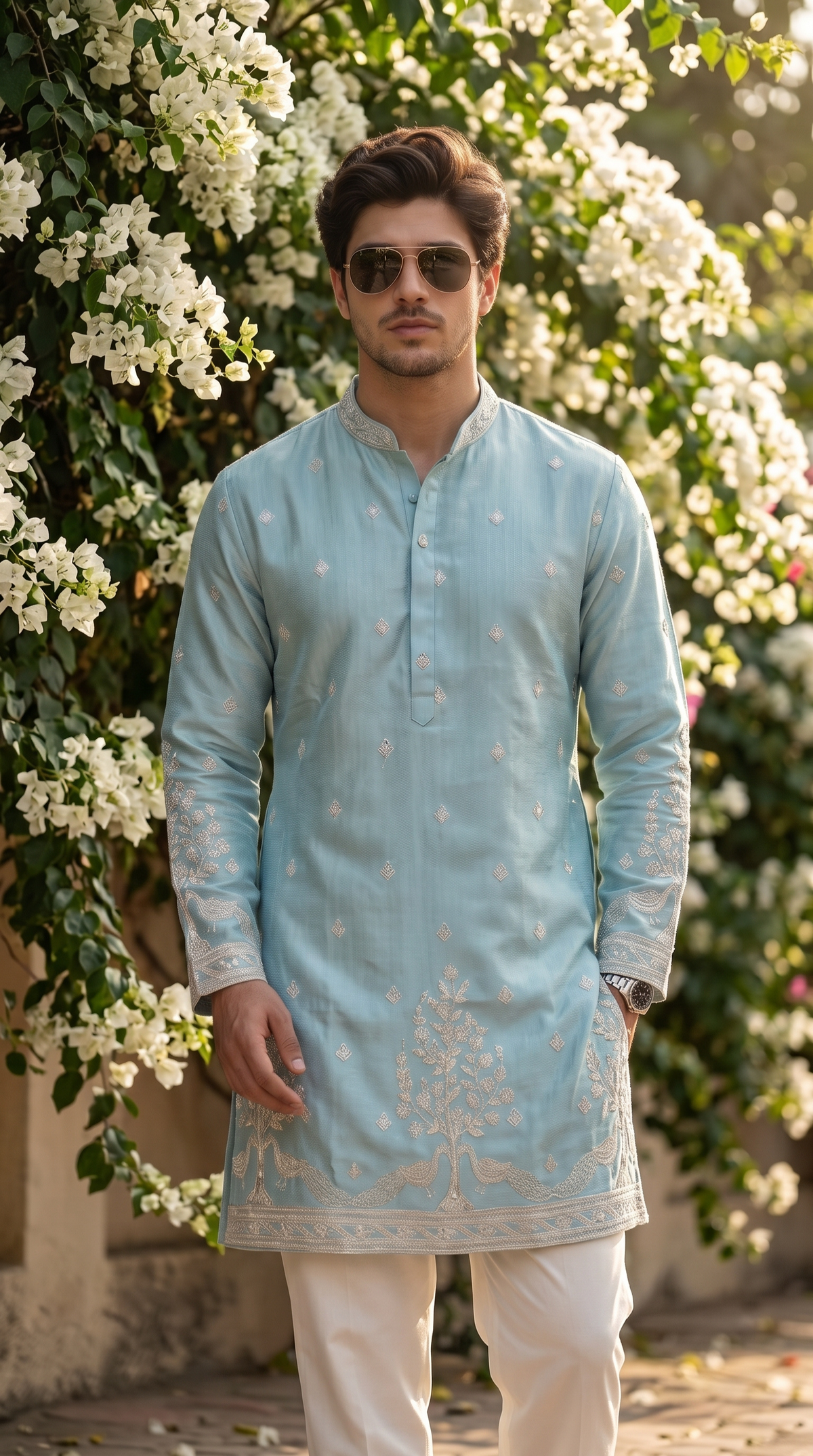 Sky Blue Floral Embroidered Kurta