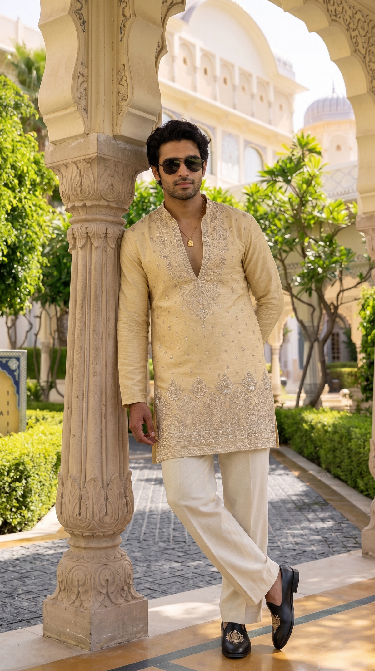 Champagne Gold Zari Embroidered Kurta