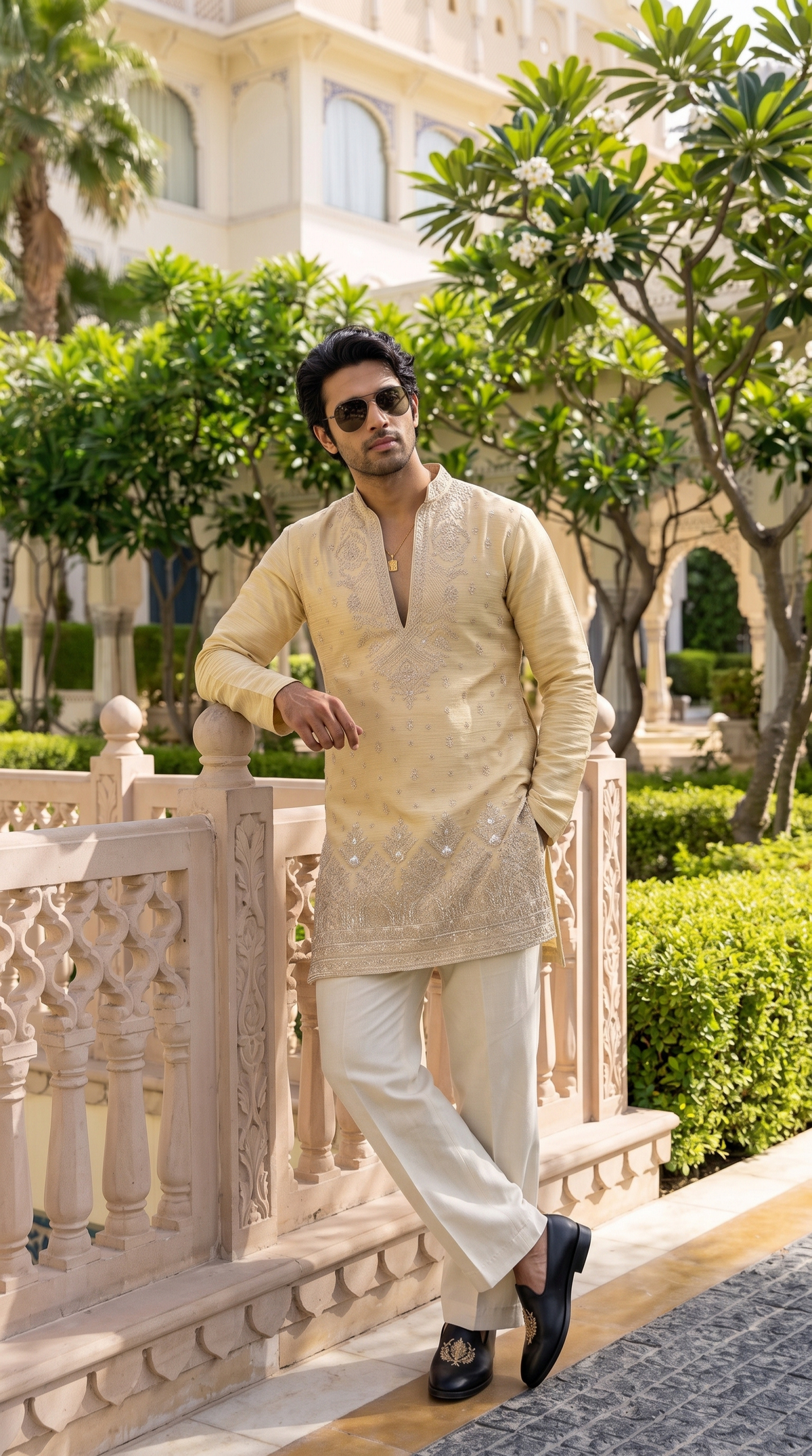 Champagne Gold Zari Embroidered Kurta