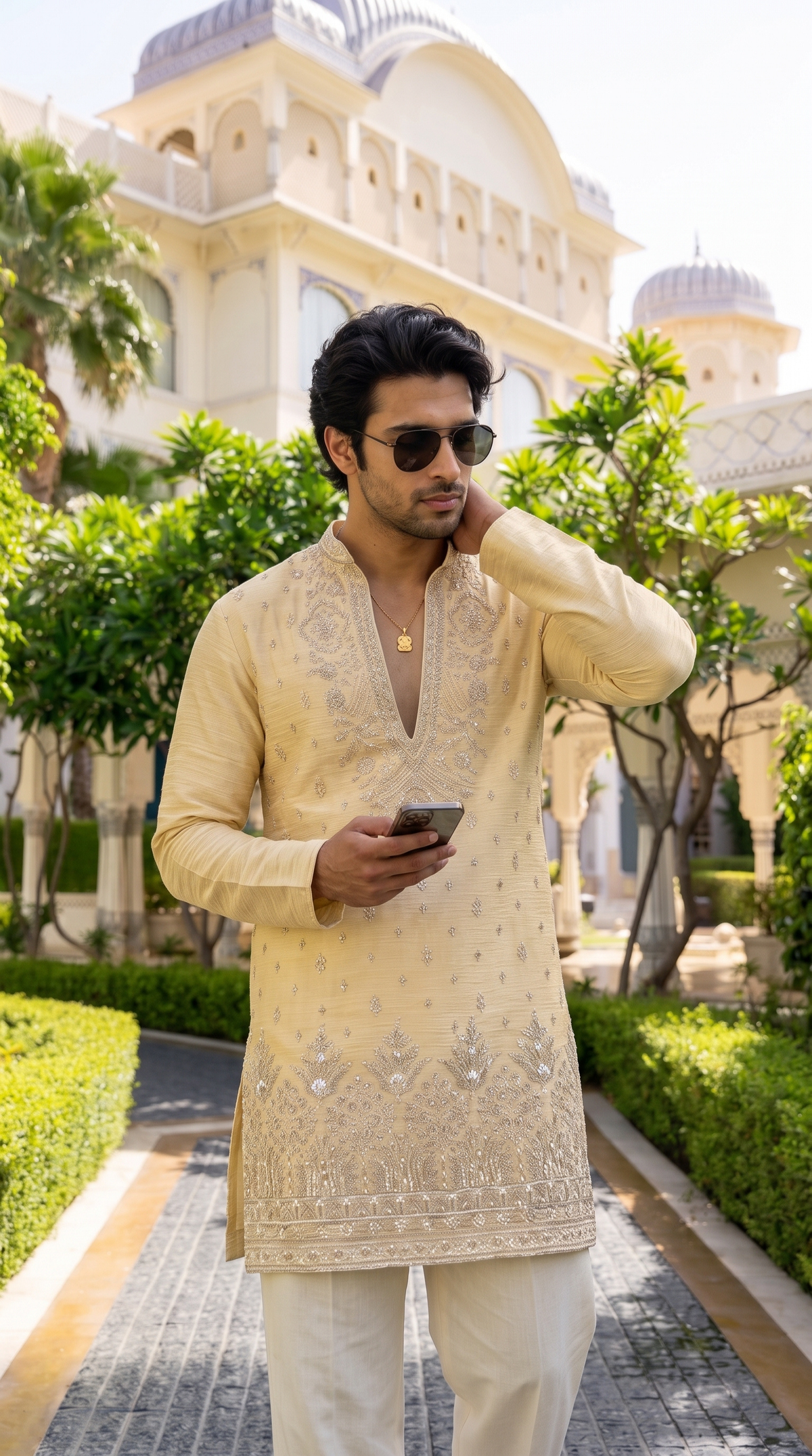 Champagne Gold Zari Embroidered Kurta
