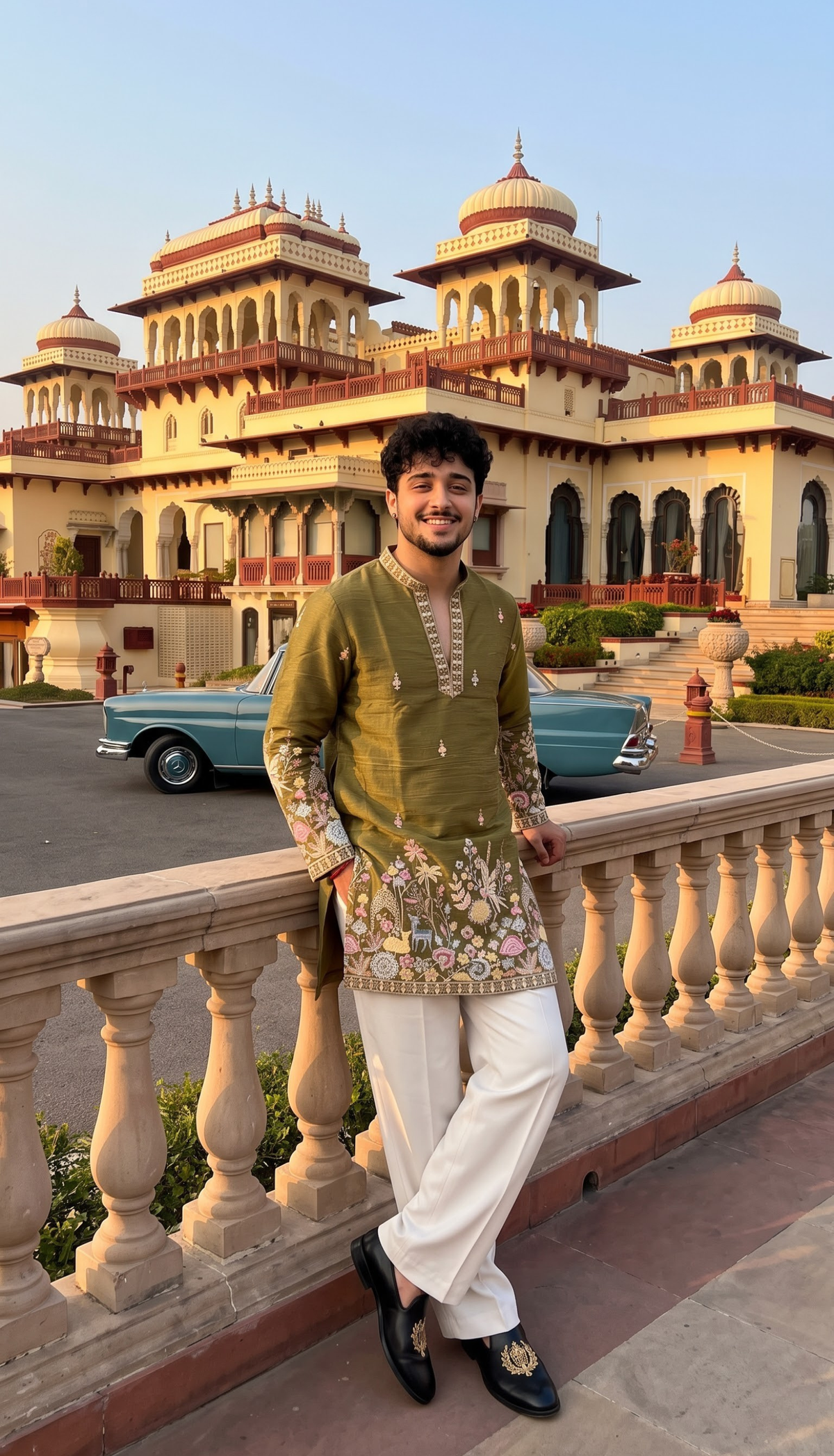 Olive Green Floral Kurta