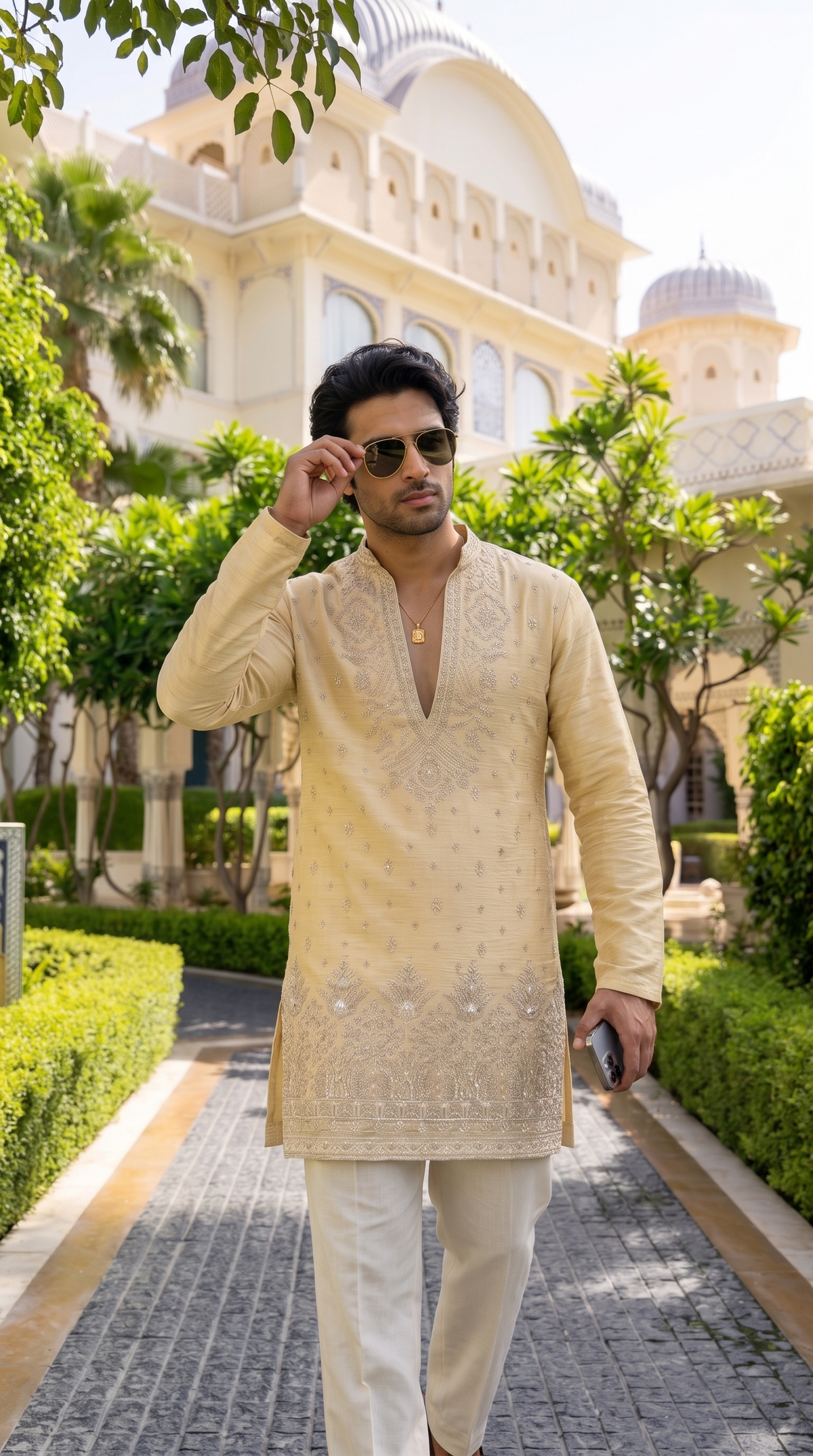Champagne Gold Zari Embroidered Kurta