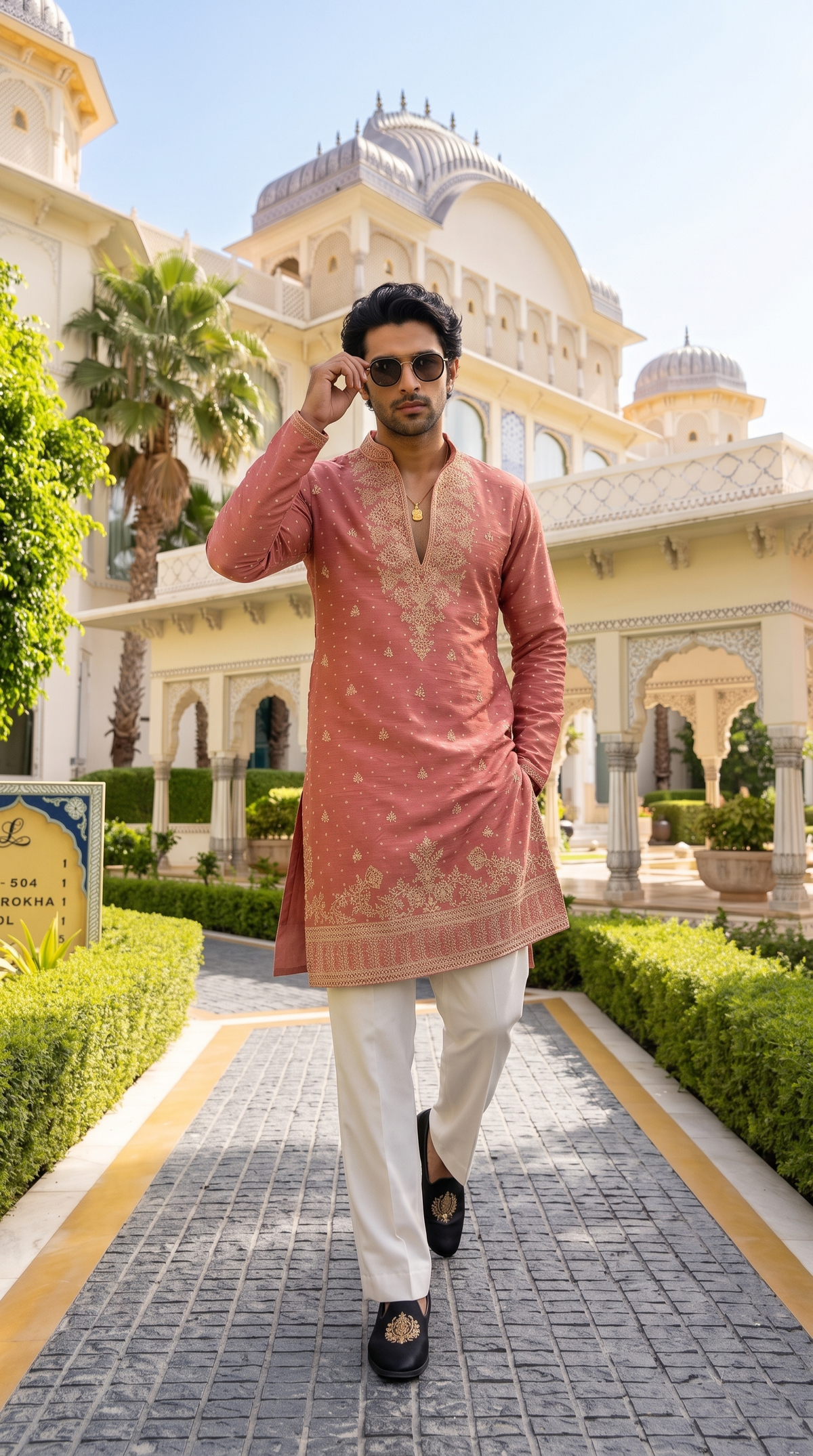 Dusty Rose Zari Embroidered Kurta
