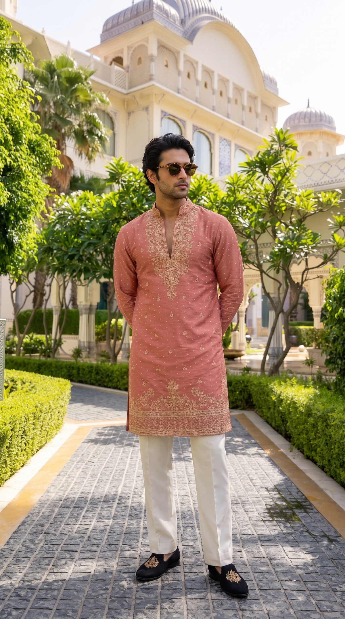 Dusty Rose Zari Embroidered Kurta