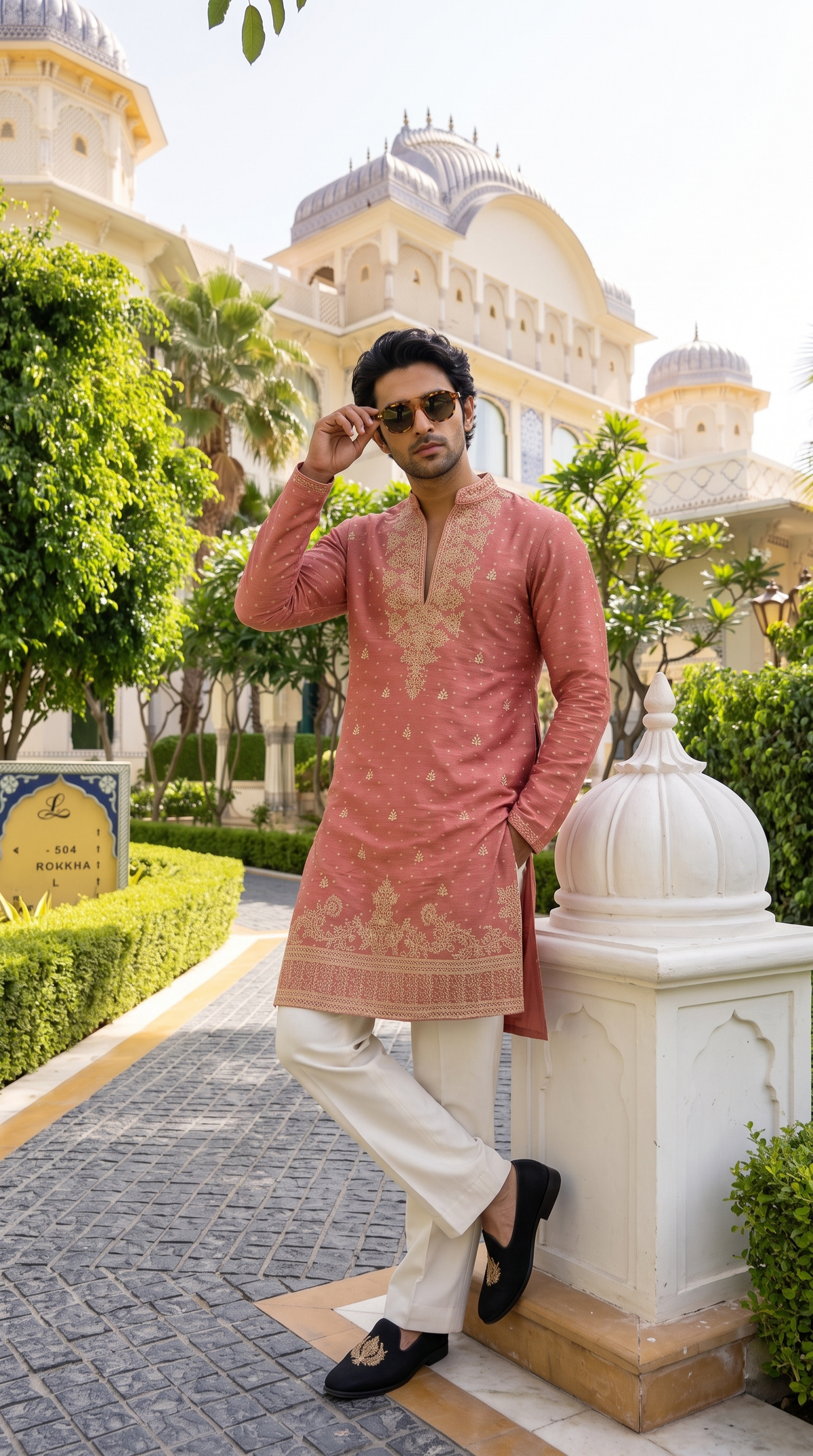 Dusty Rose Zari Embroidered Kurta