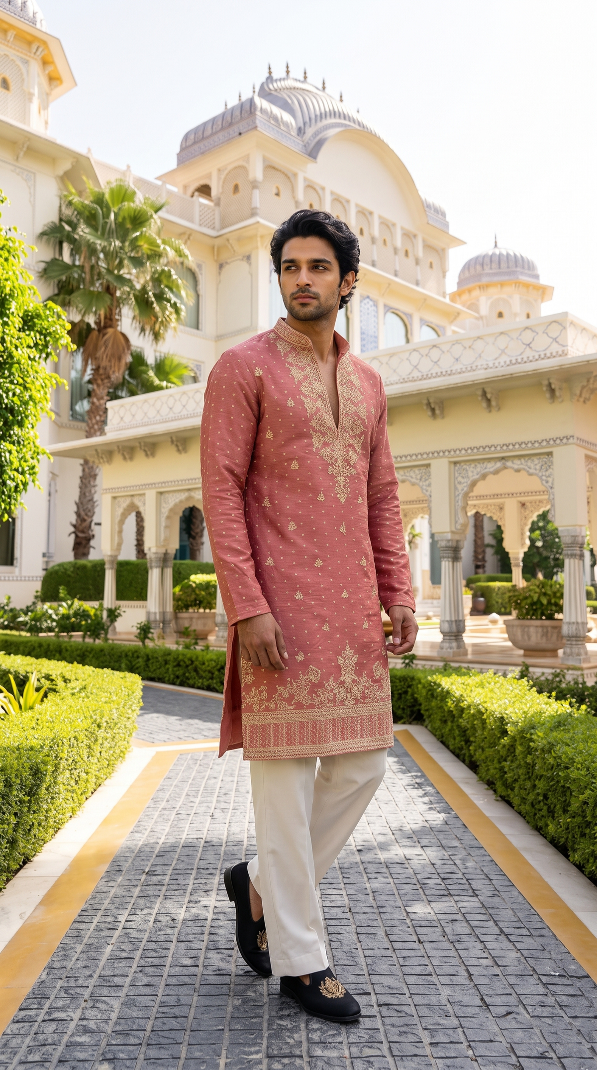 Dusty Rose Zari Embroidered Kurta