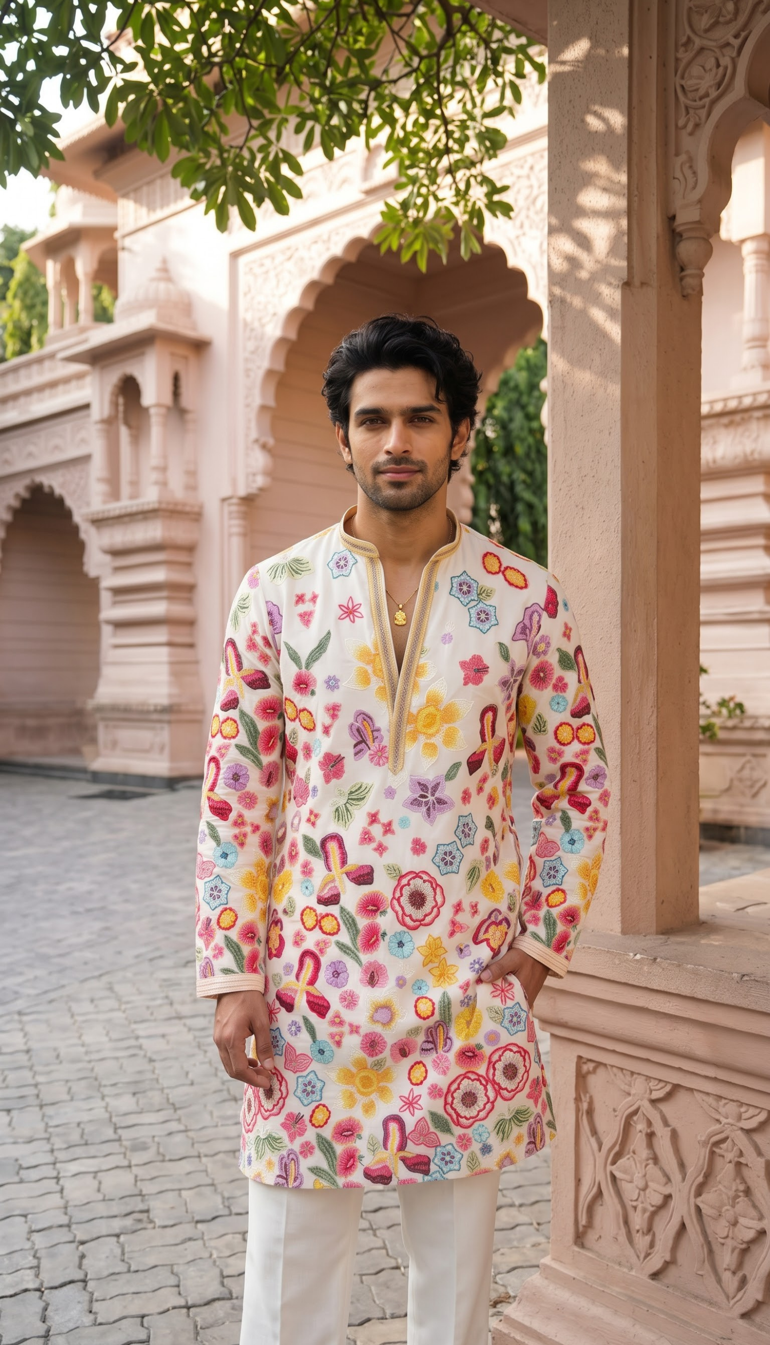 Ivory Multicolour Floral Kurta