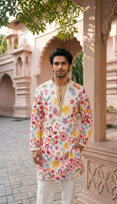 Ivory Multicolour Floral Kurta