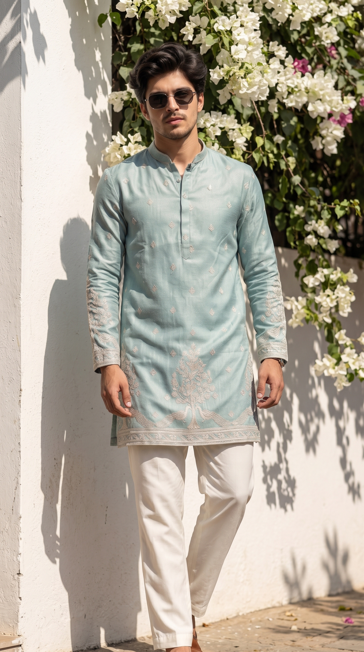 Sky Blue Floral Embroidered Kurta
