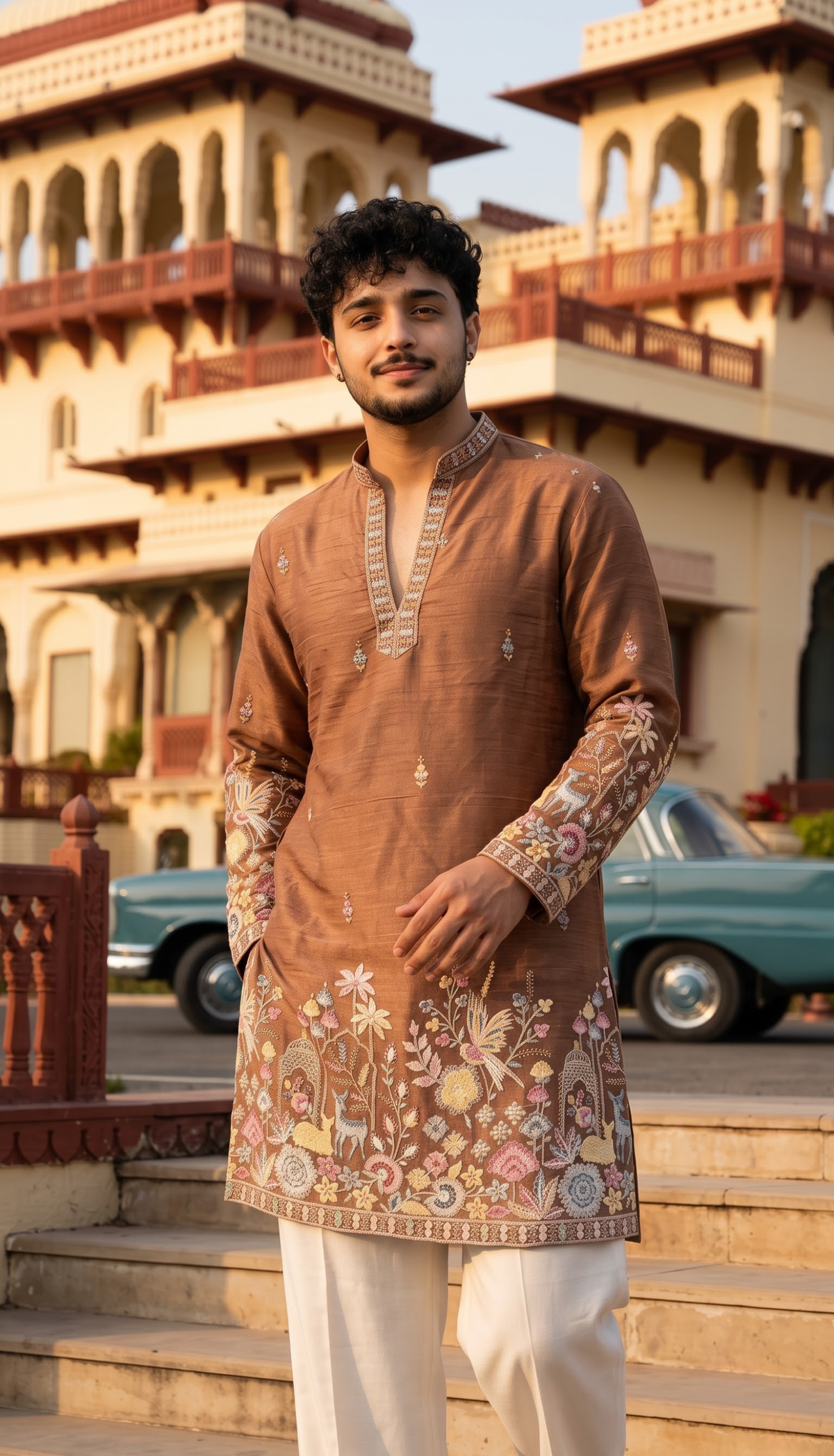 Mocha Brown Floral Kurta