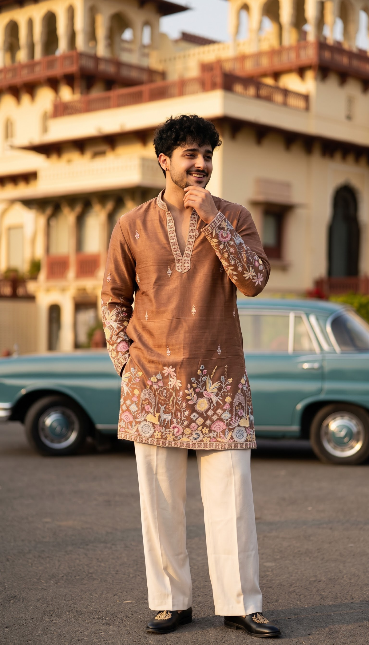 Mocha Brown Floral Kurta