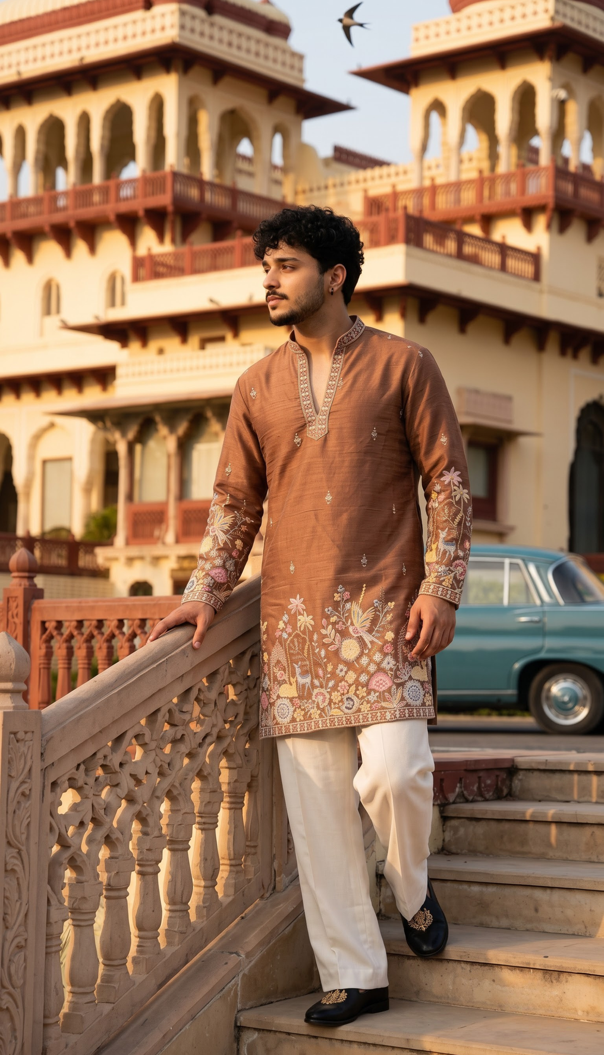 Mocha Brown Floral Kurta