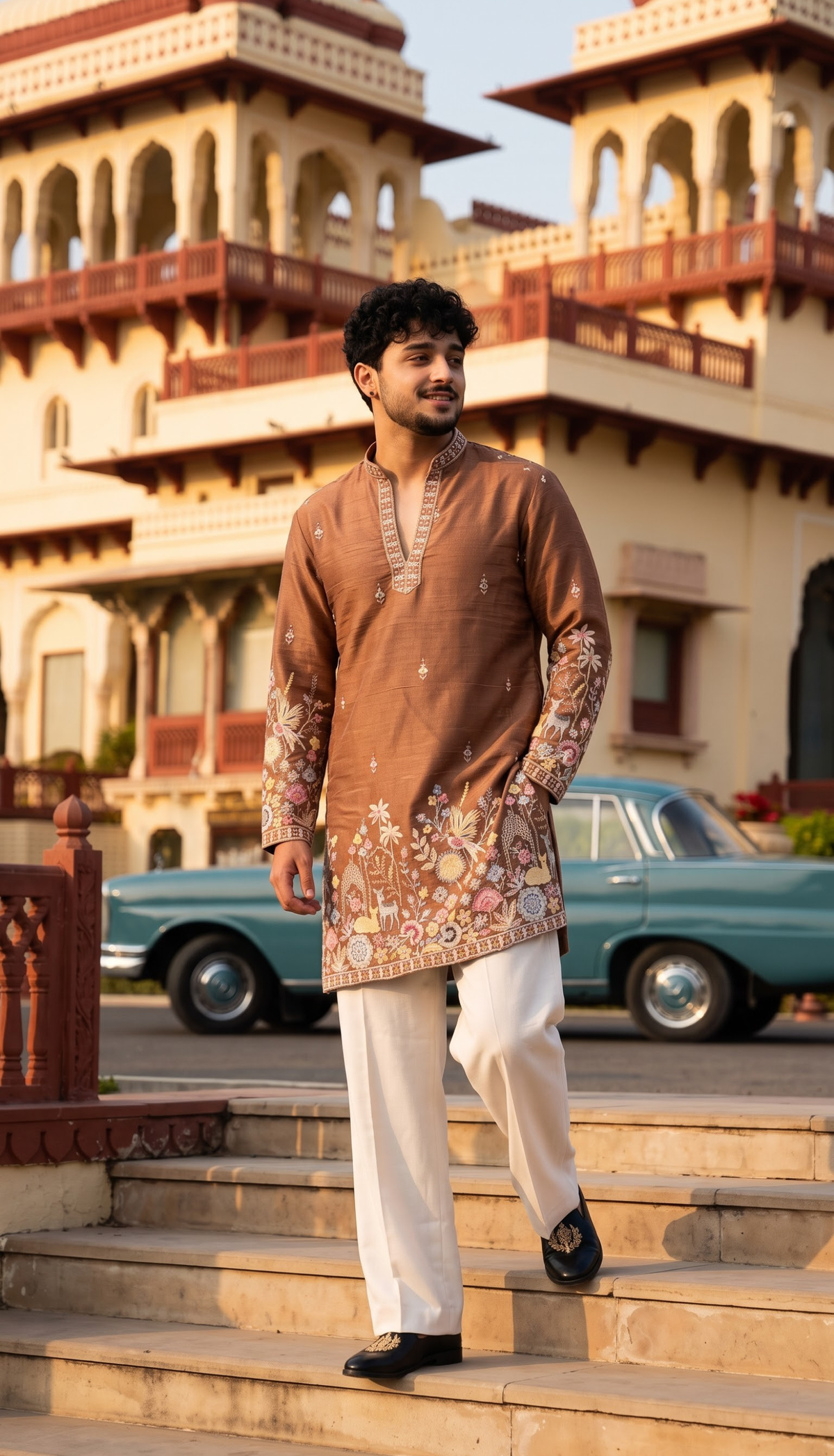 Mocha Brown Floral Kurta