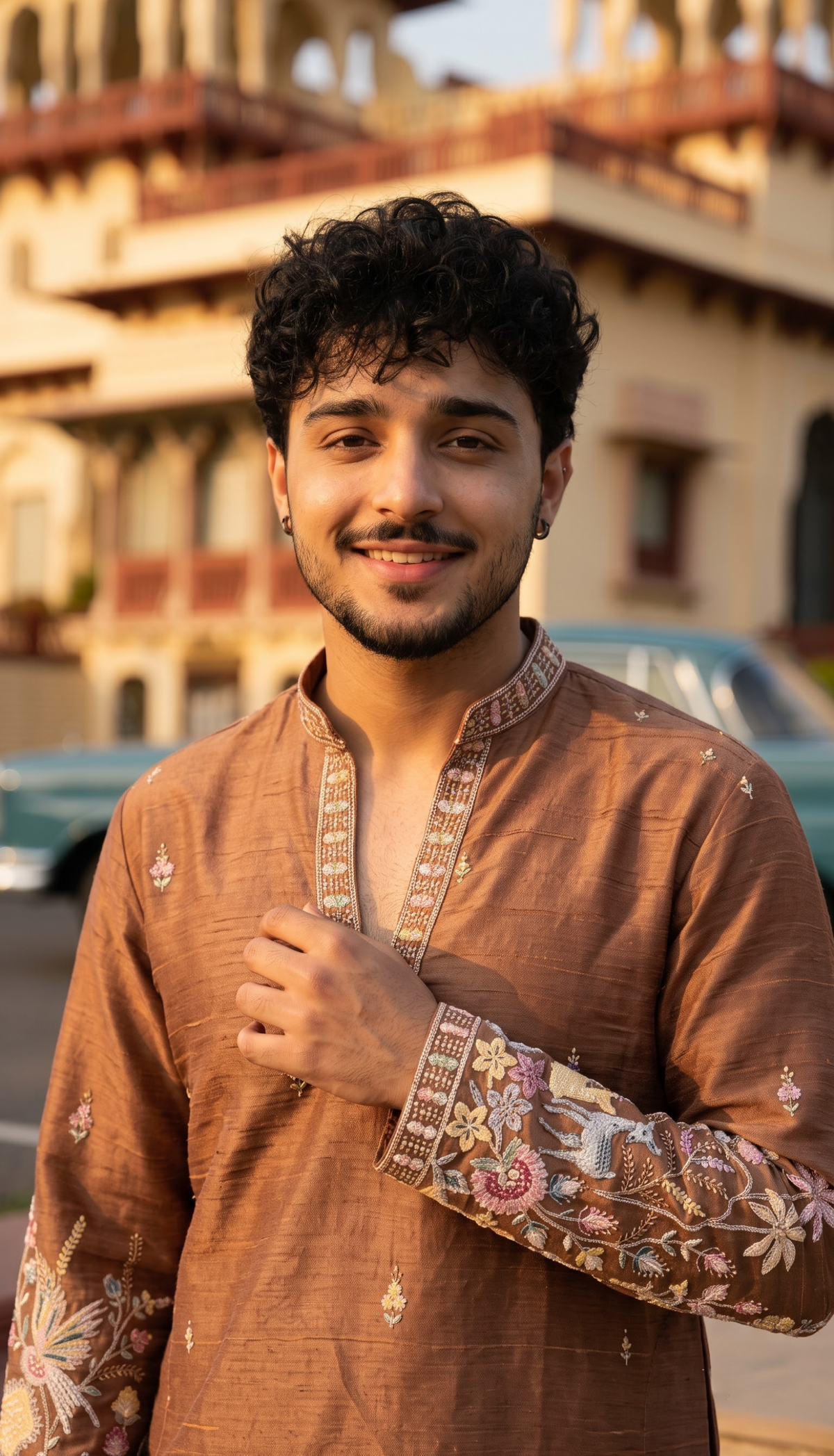 Mocha Brown Floral Kurta