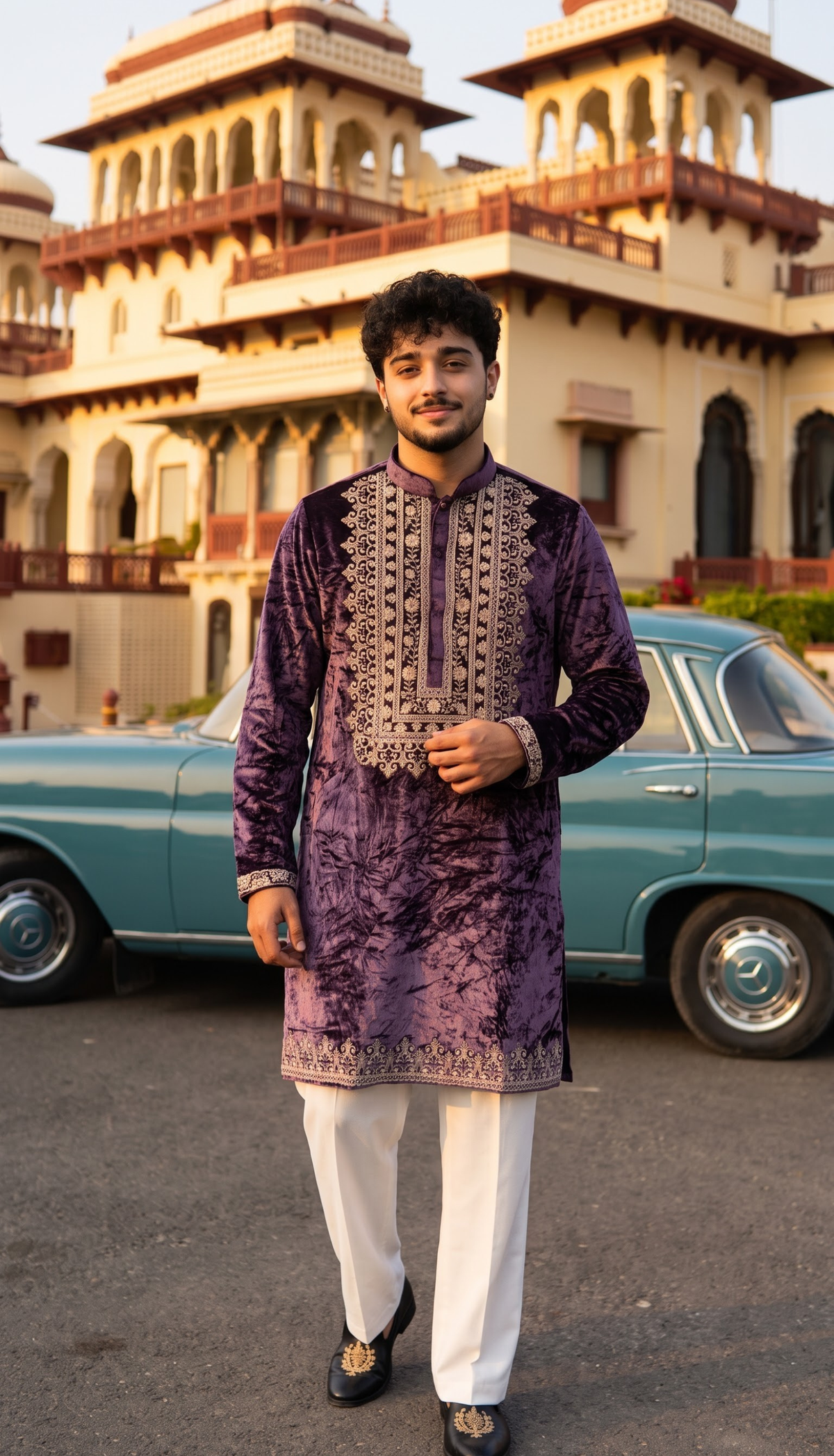 Royal Purple Velvet Kurta