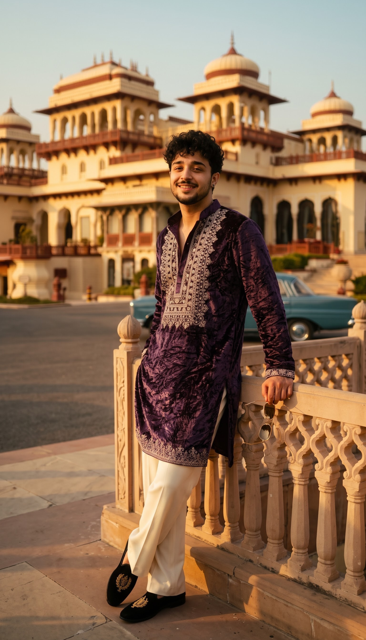 Royal Purple Velvet Kurta