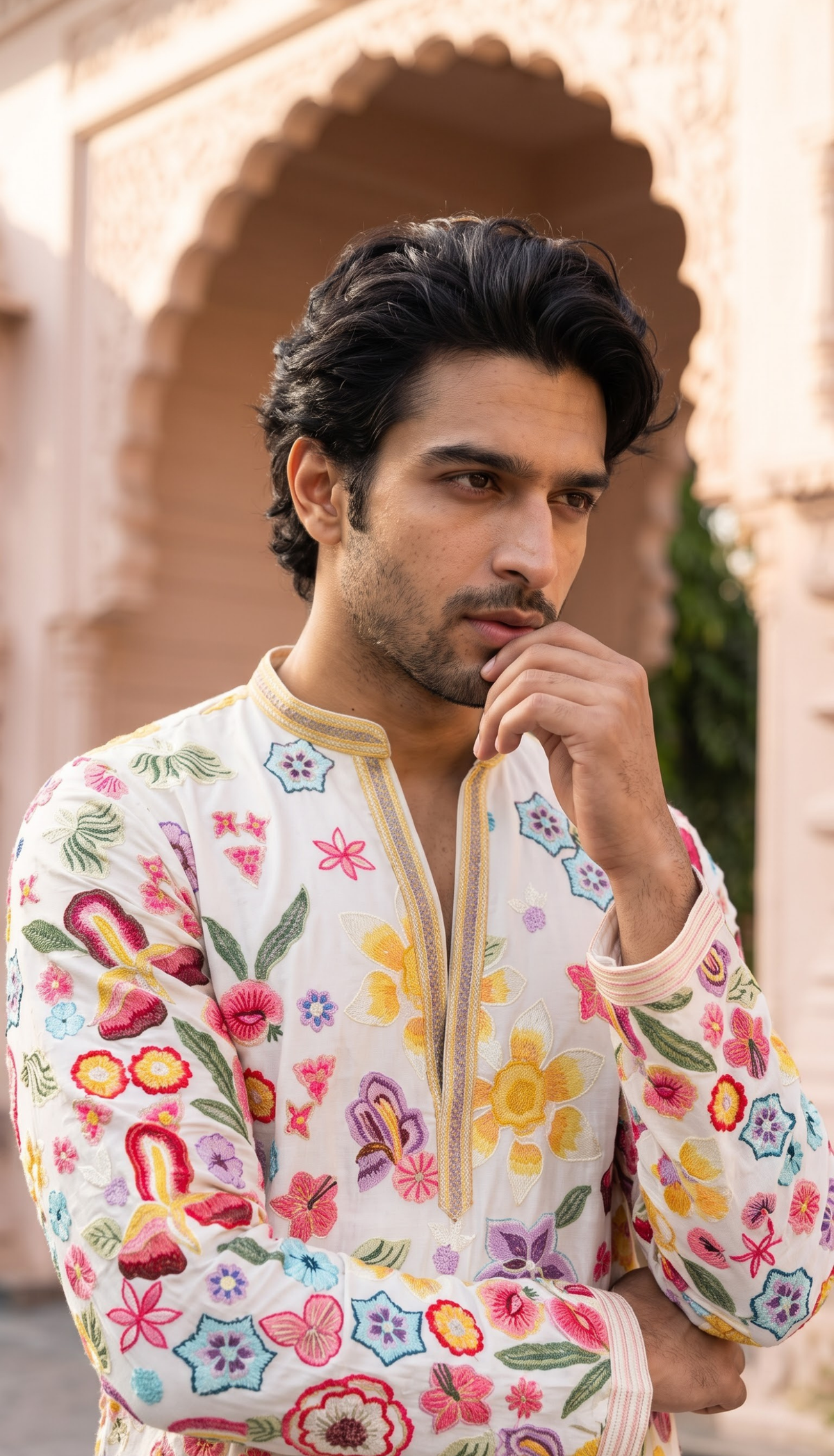 Ivory Multicolour Floral Kurta