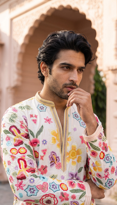 Ivory Multicolour Floral Kurta