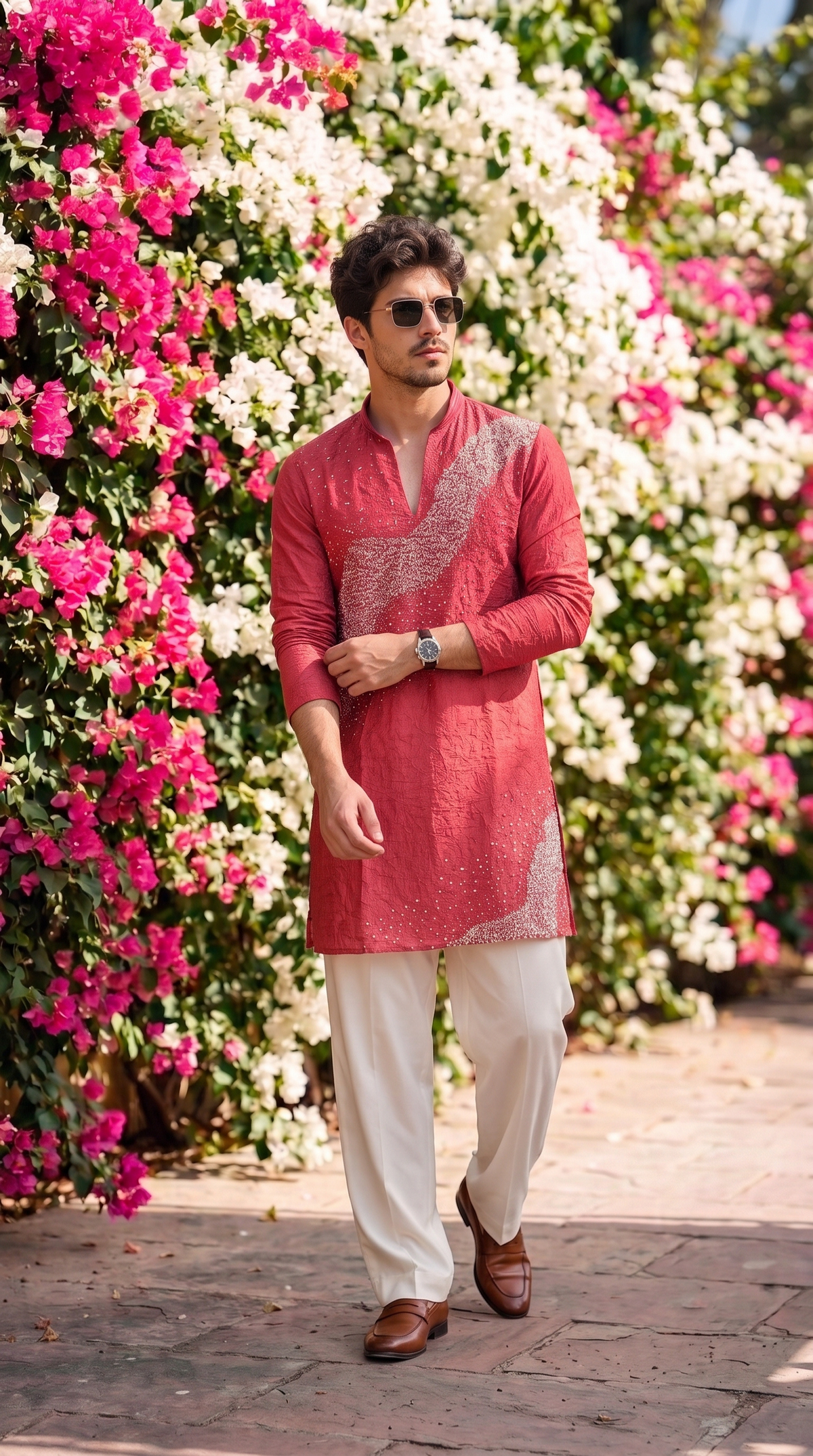 Coral Bloom Embellished Kurta