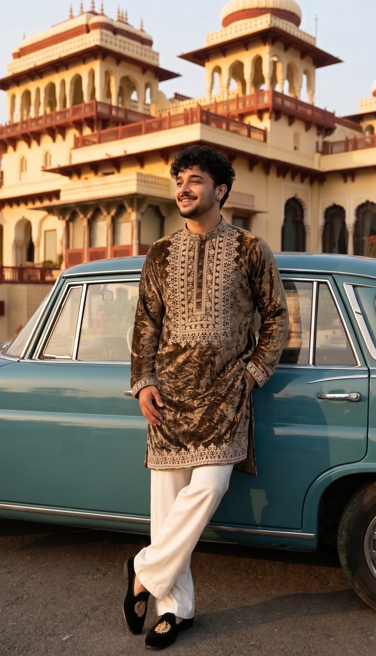 Chocolate Brown Velvet Kurta