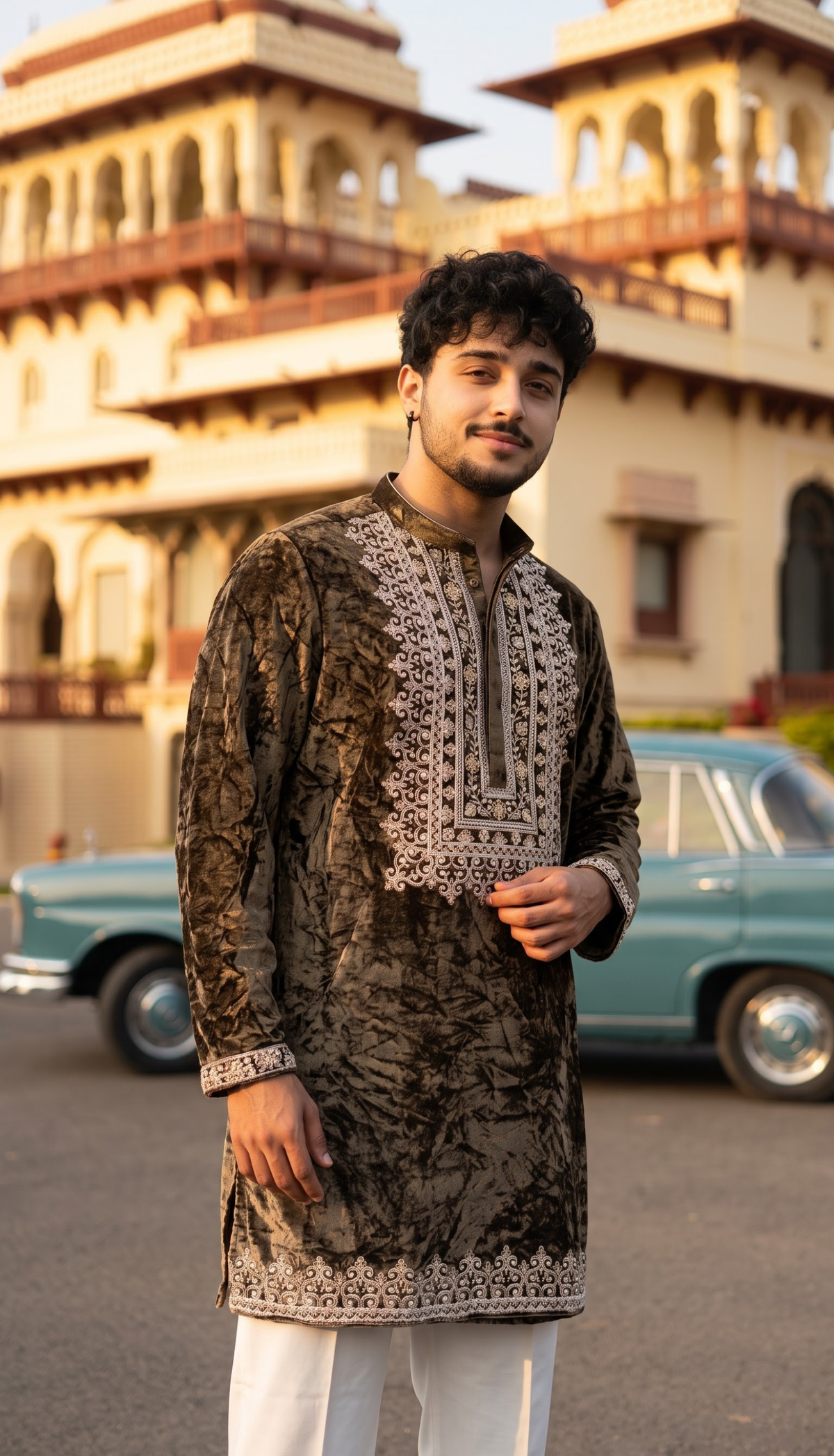 Chocolate Brown Velvet Kurta