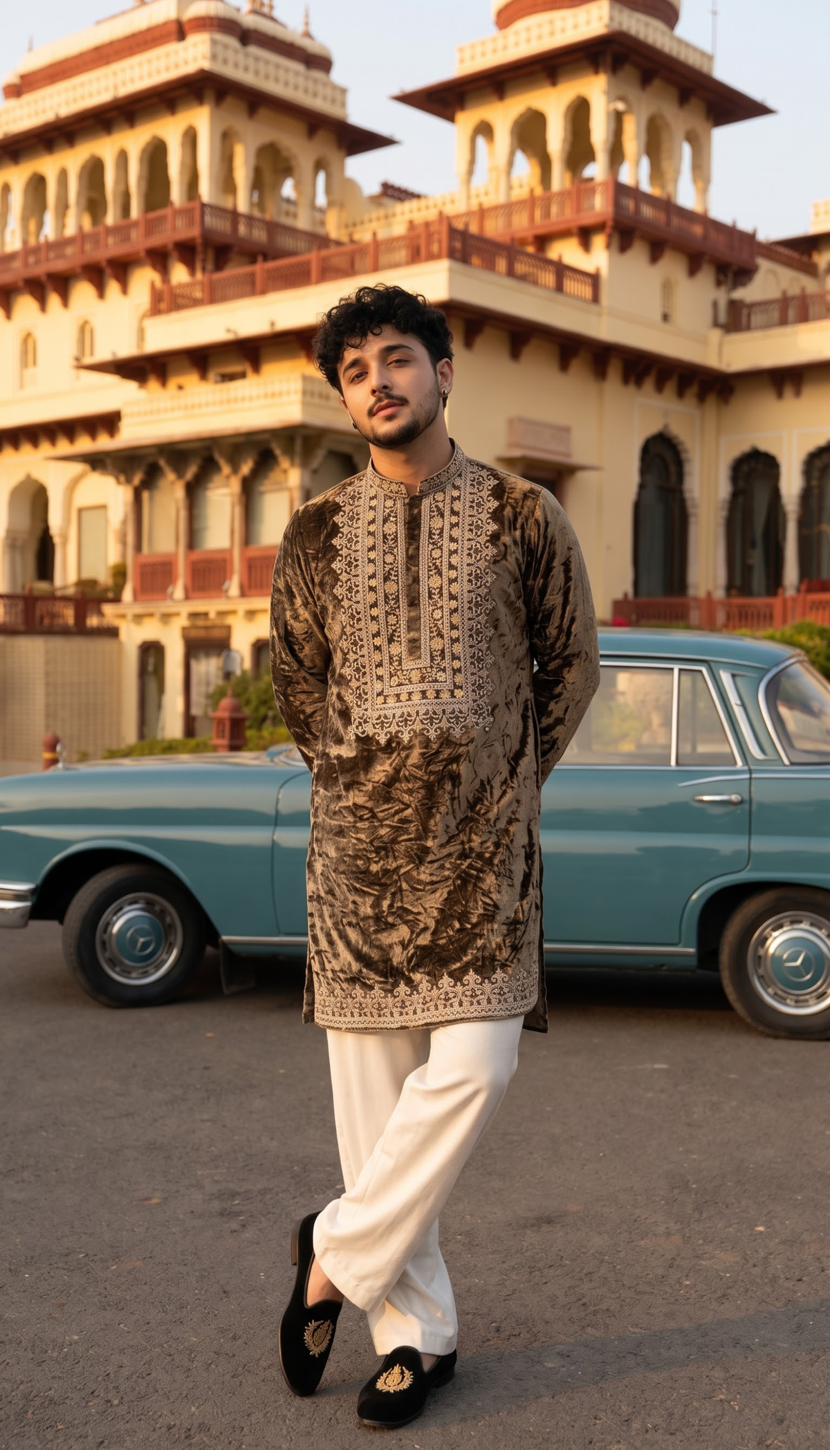 Chocolate Brown Velvet Kurta