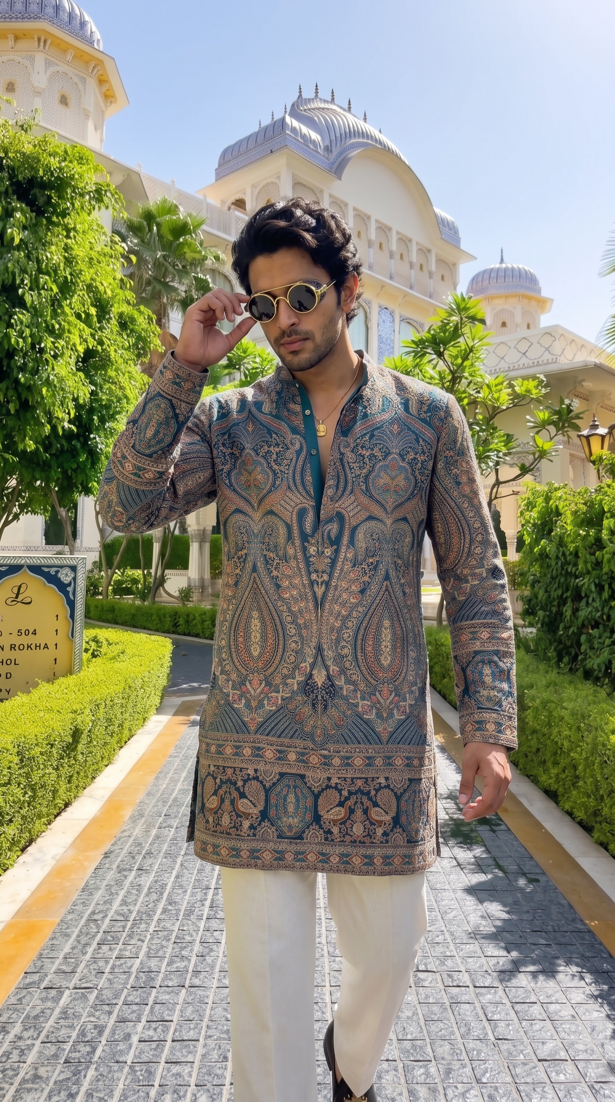 Royal Teal Heritage Paisley Designer Kurta