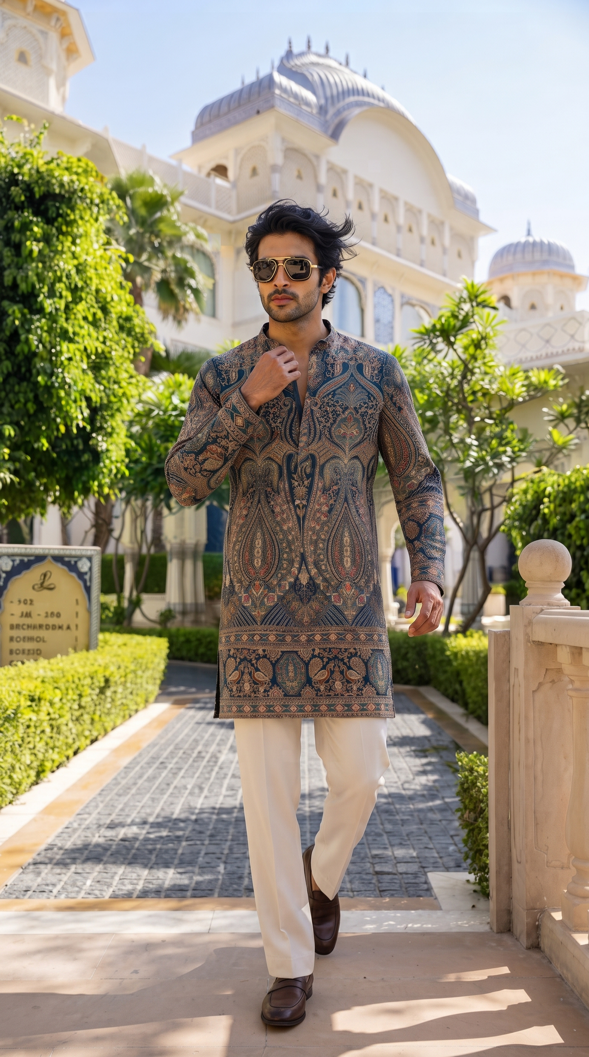Royal Teal Heritage Paisley Designer Kurta