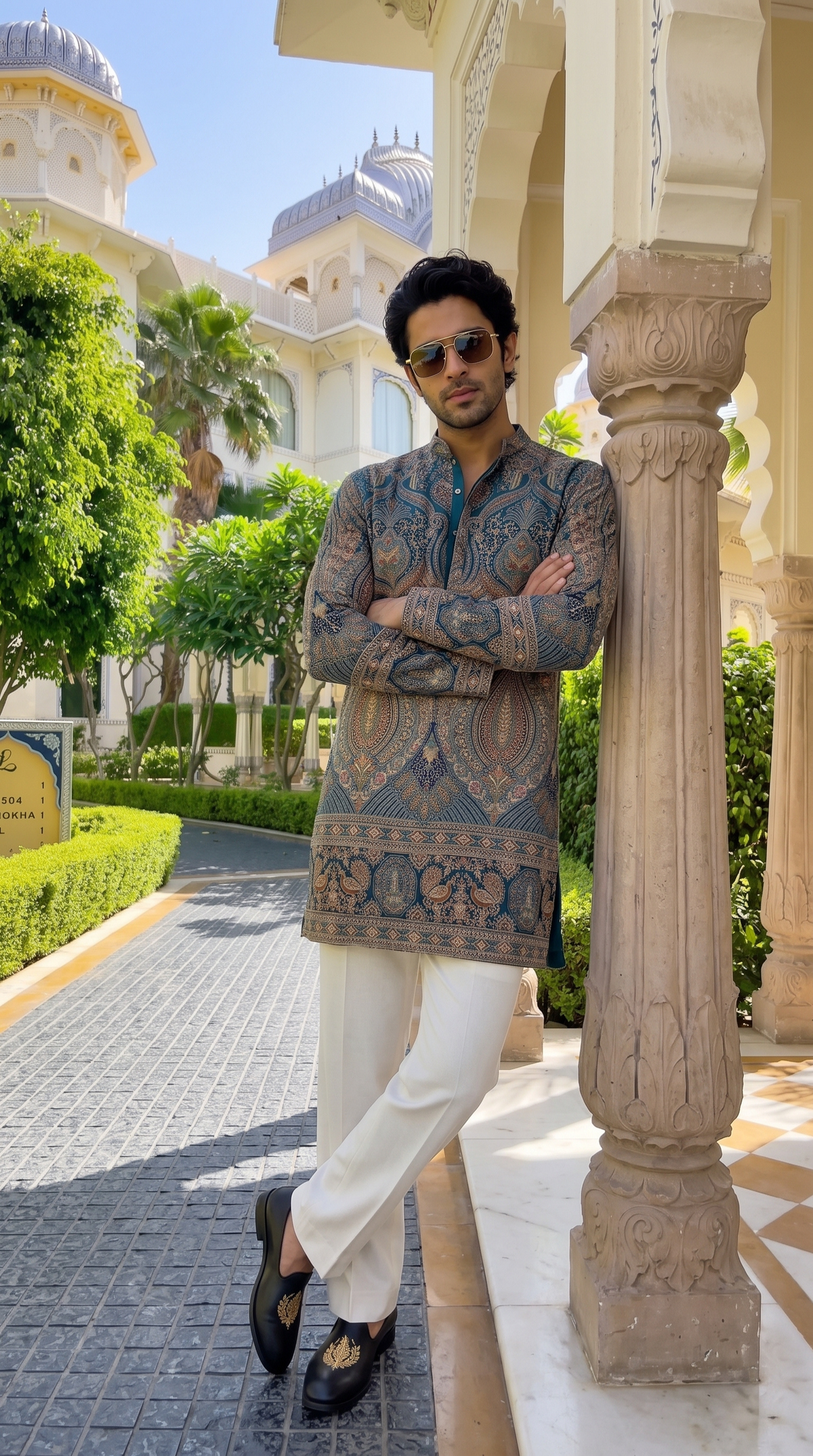 Royal Teal Heritage Paisley Designer Kurta