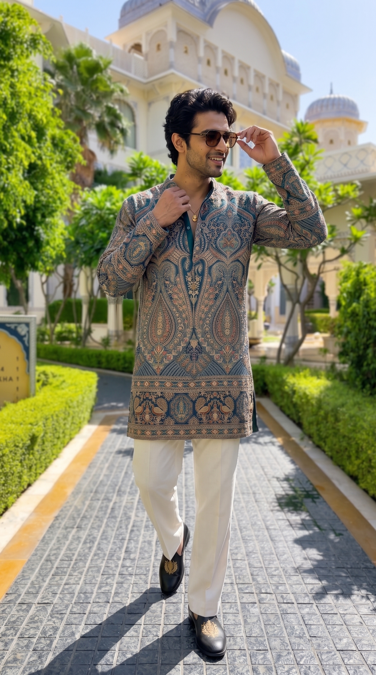 Royal Teal Heritage Paisley Designer Kurta