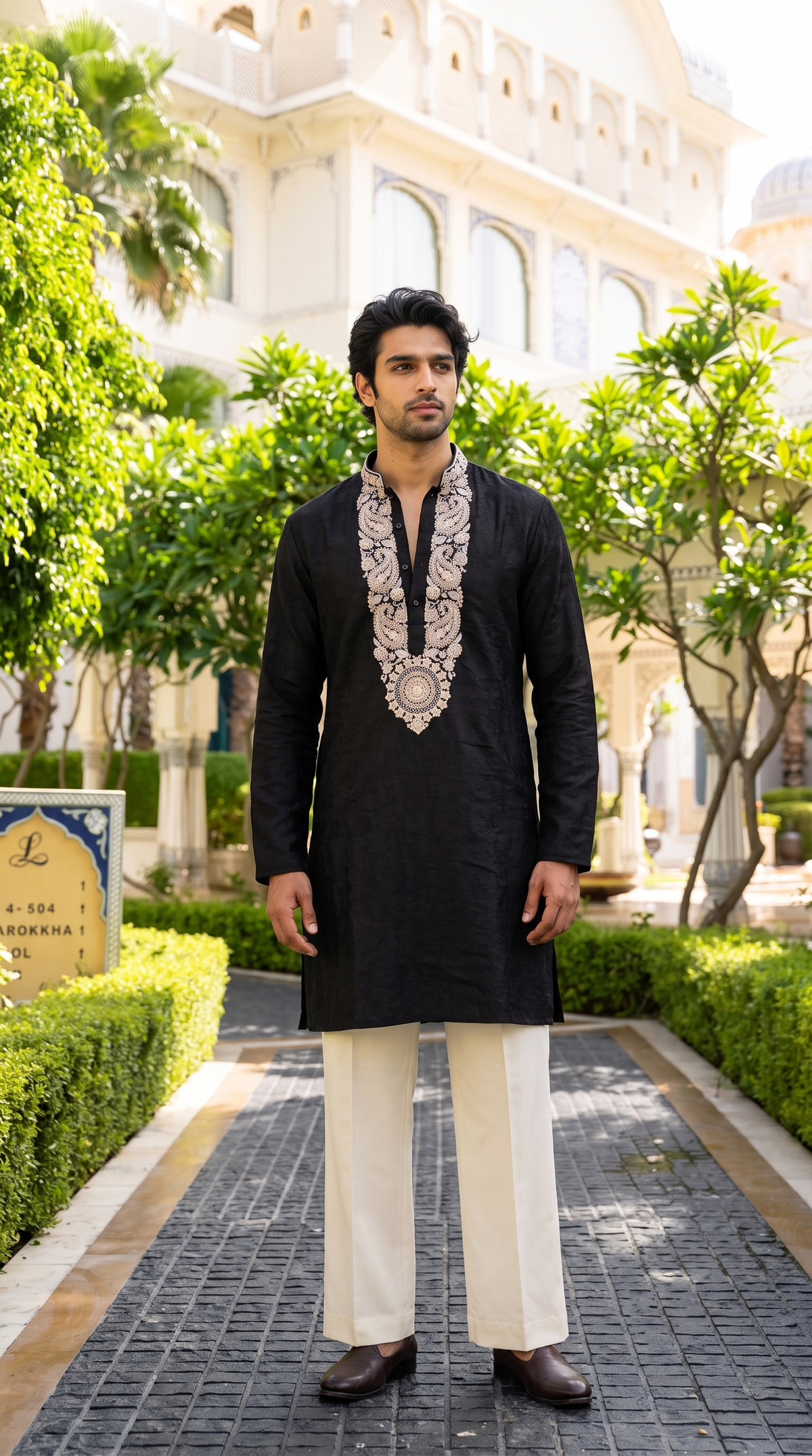 Midnight Black Embroidered Designer Kurta