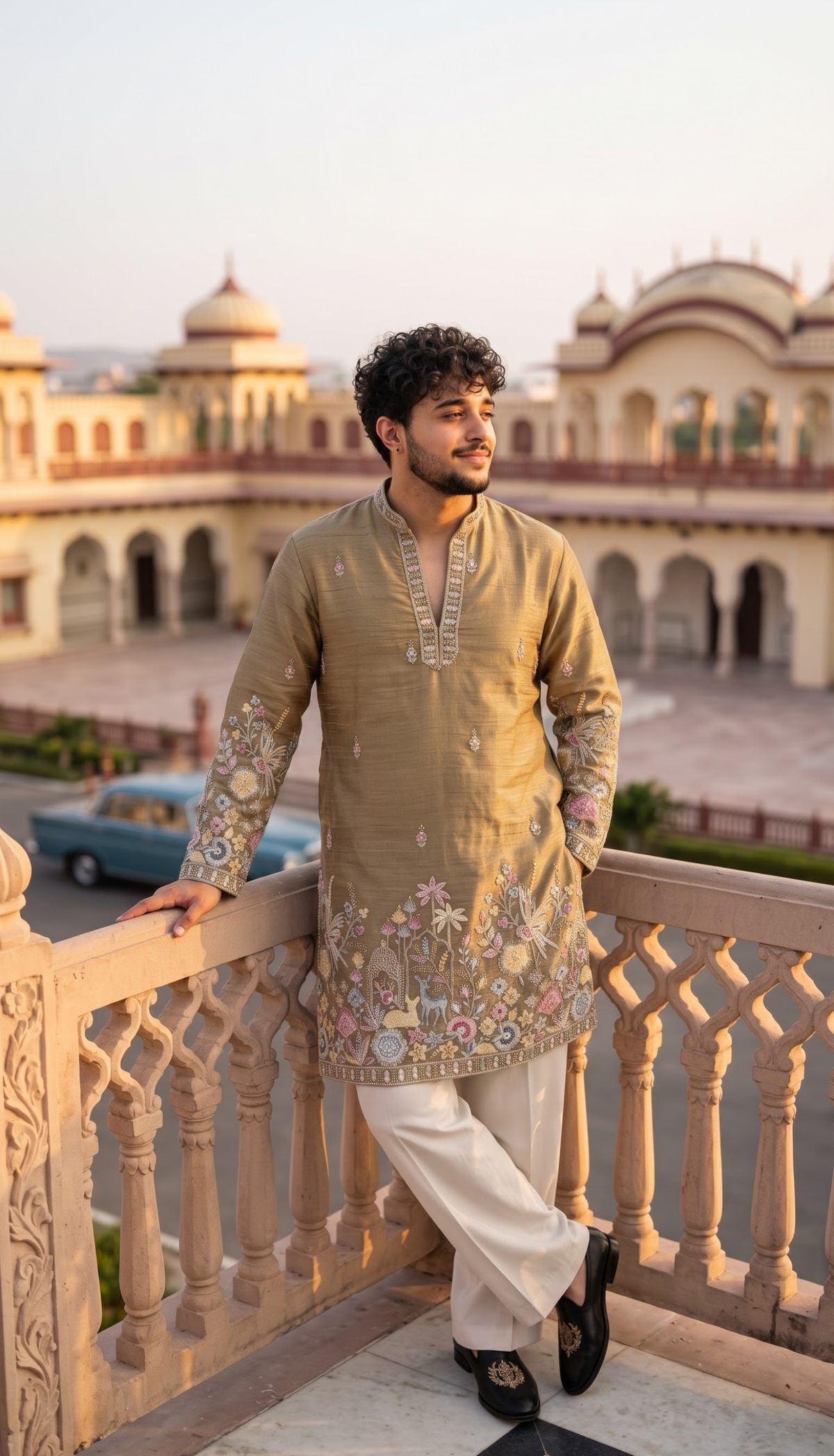 Taupe Floral Kurta