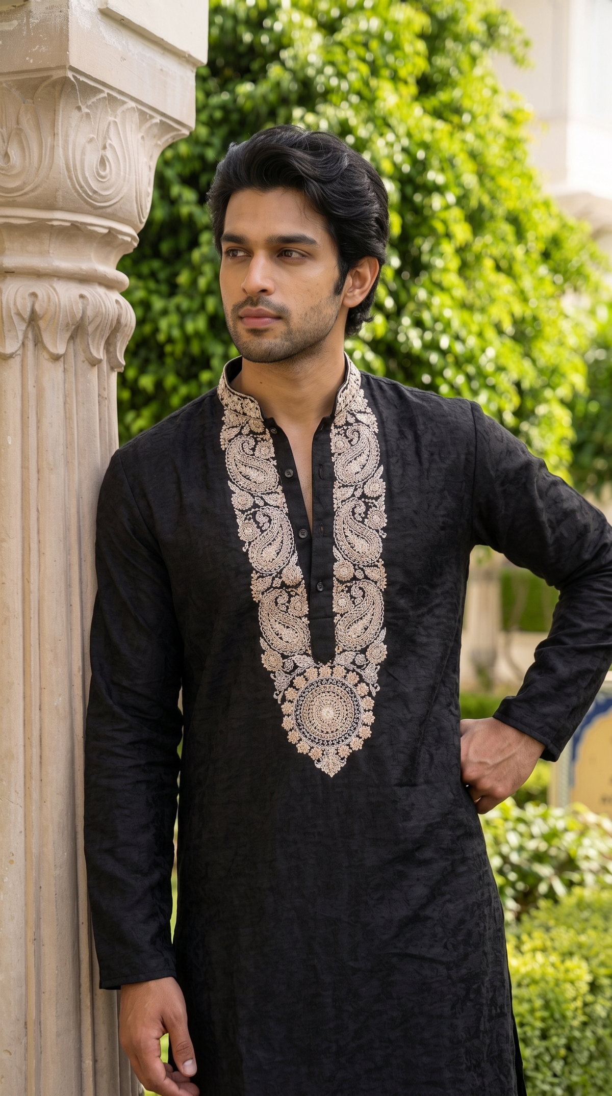 Midnight Black Embroidered Designer Kurta
